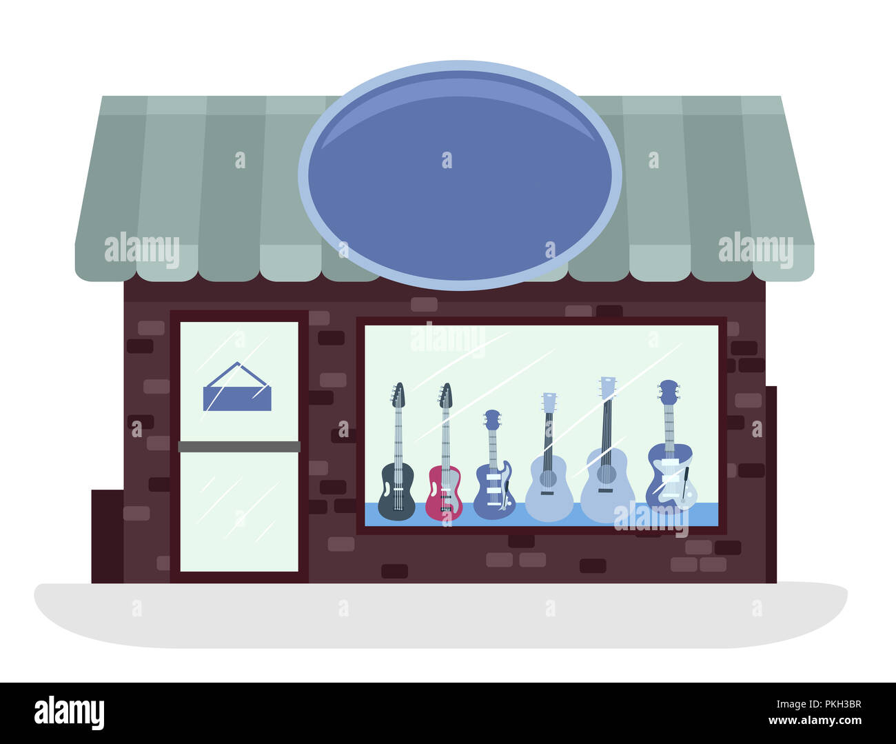 Abbildung: eine Gitarre Store anzeigen Elektrische und akustische Gitarren Stockfoto