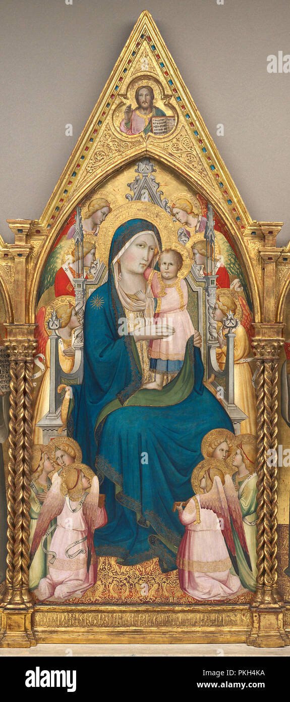 Madonna mit Kind auf dem Thron mit zwölf Engel, und mit dem Segen Christus [Mitte]. Vom: Kurz vor 1387. Abmessungen: Insgesamt: 204 × 80 cm (80 5/16 x 31 1/2 in.). Medium: Tempera auf Pappel Panel. Museum: Nationalgalerie, Washington DC. Autor: Agnolo Gaddi. ANGELO GADDI. Stockfoto