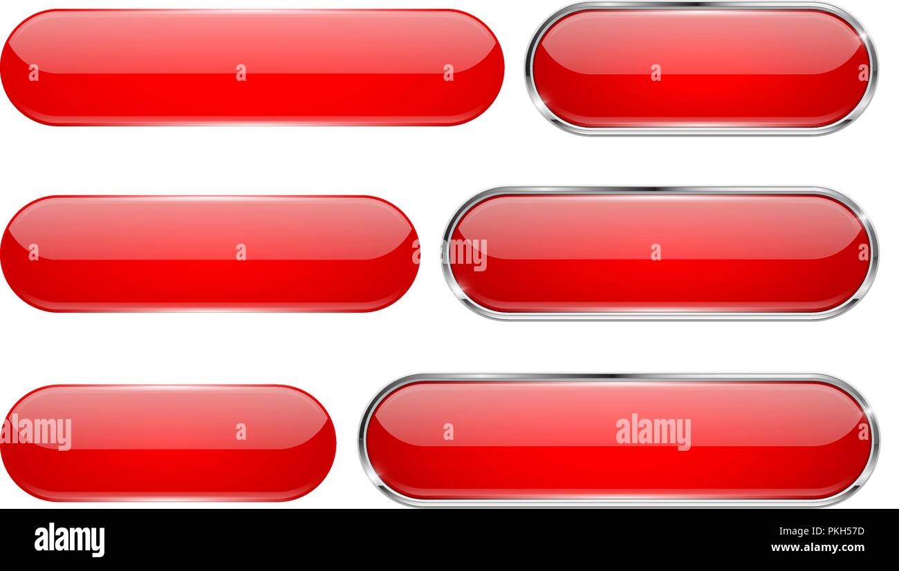 Rotes Glas 3d-Tasten. Oval Symbole gesetzt Stock Vektor