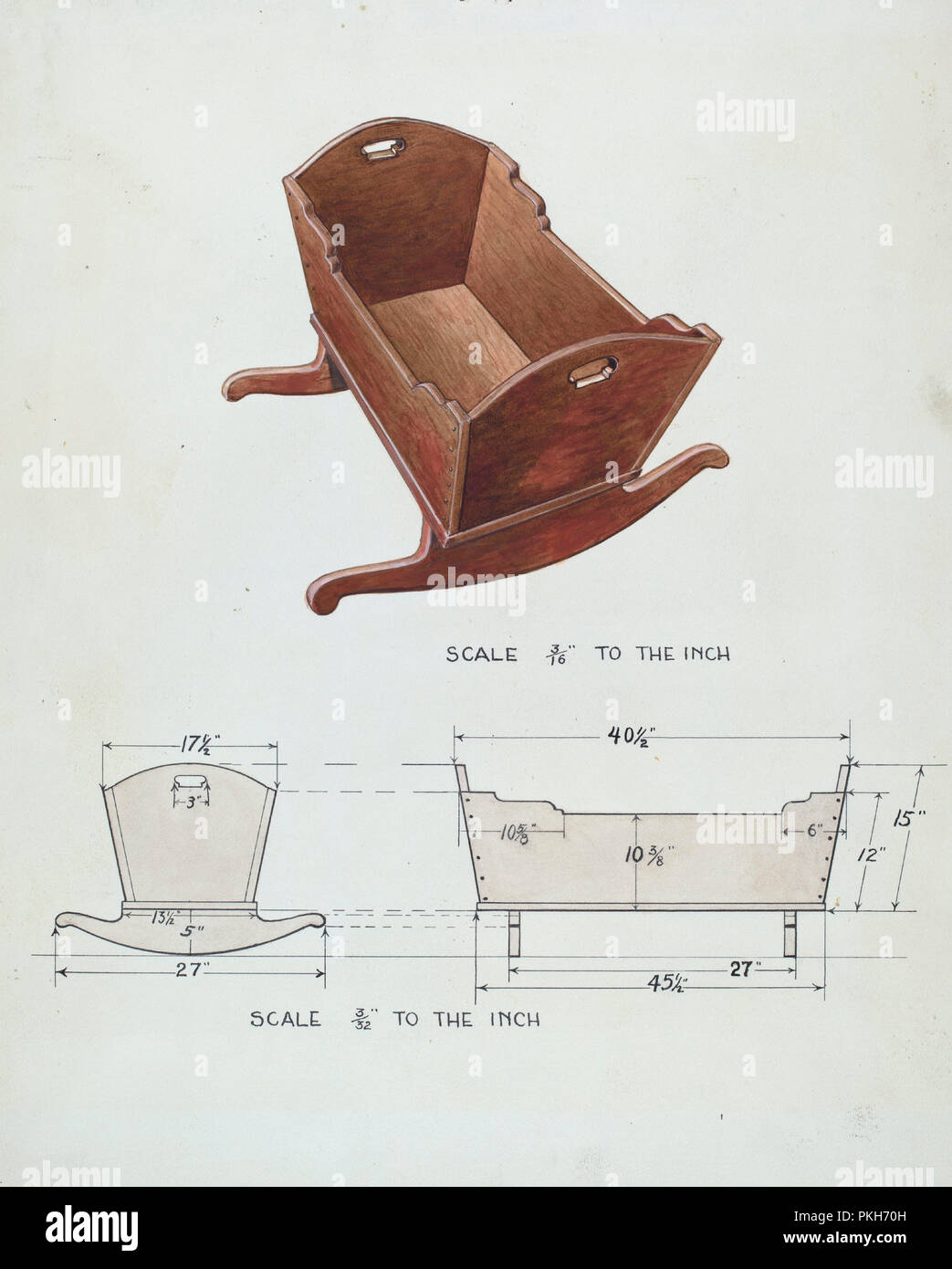 Bischof Hill: Wiege. Stand: 1936. Maße: gesamt: 29,7 x 23,9 cm (11 11/16 x 9 7/16 in.) Original IAD Objekt: 27' hoch; 45 1/2" lang, 13 Fuß breit. Medium: Aquarell, Graphit und Feder und Tinte auf Papier. Museum: Nationalgalerie, Washington DC. Thema: Wellington Blewett. Stockfoto