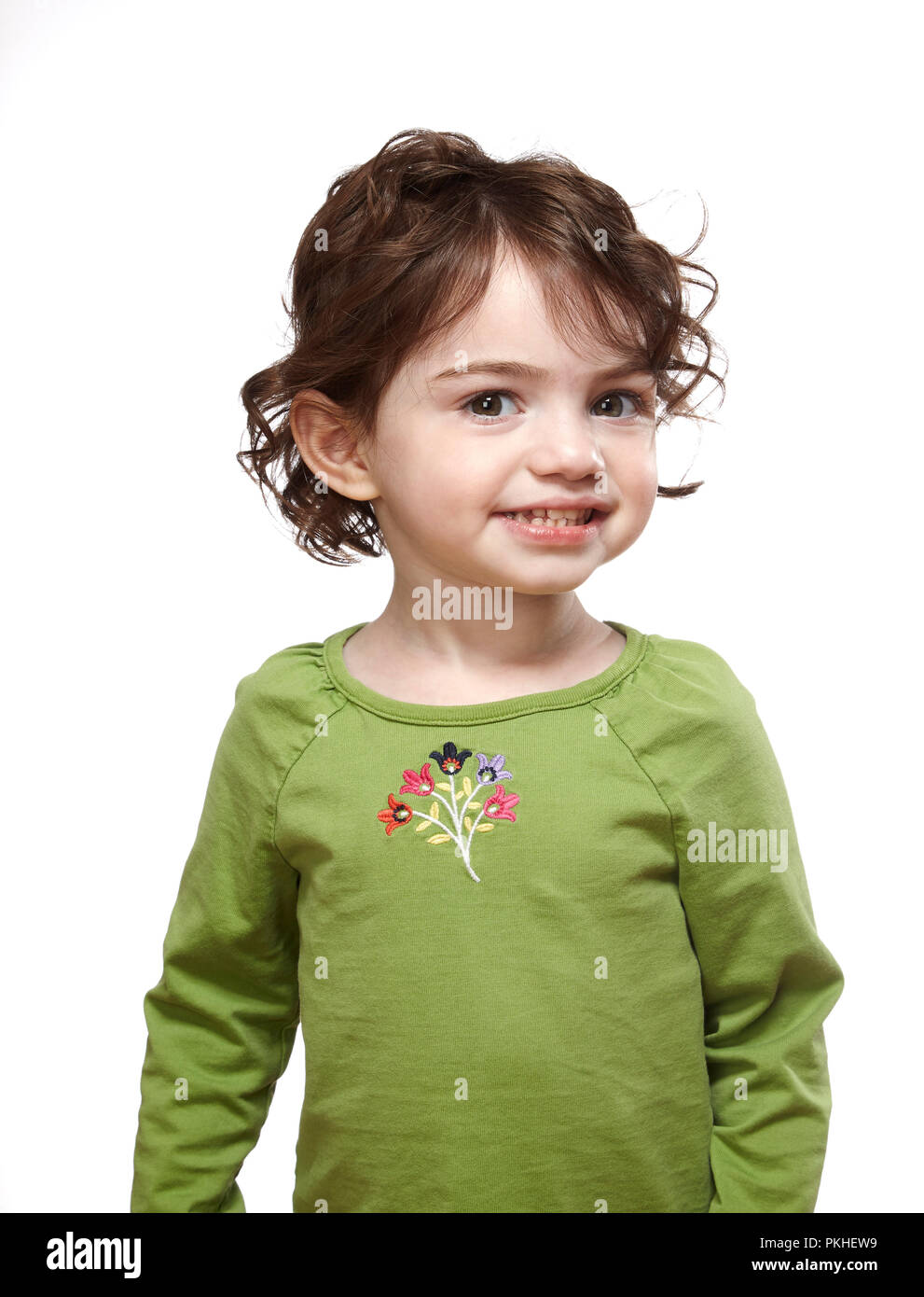 Lächelnd Kleinkind auf weißem Hintergrund Stockfoto