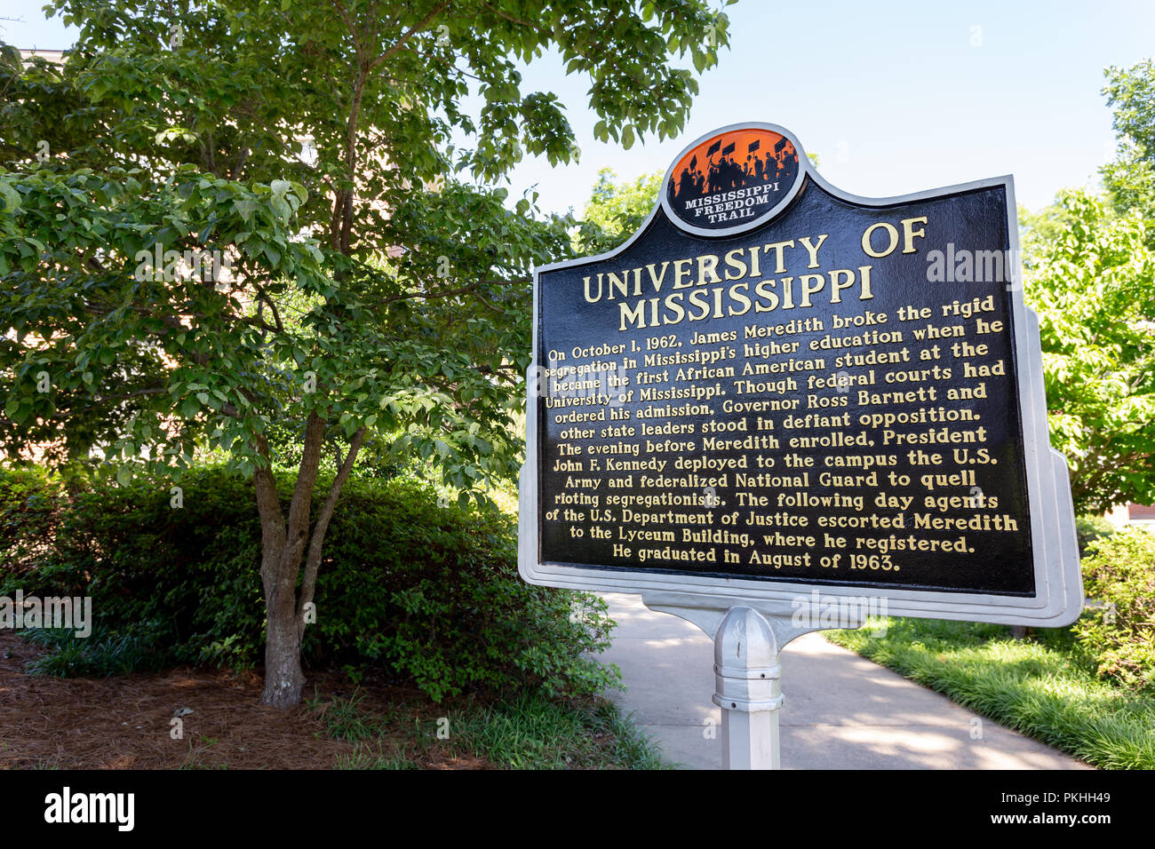 OXFORD, MS/USA - Juni 7, 2018: Mississippi Freedom Trail auf dem Campus der Universität von Mississippi. Stockfoto