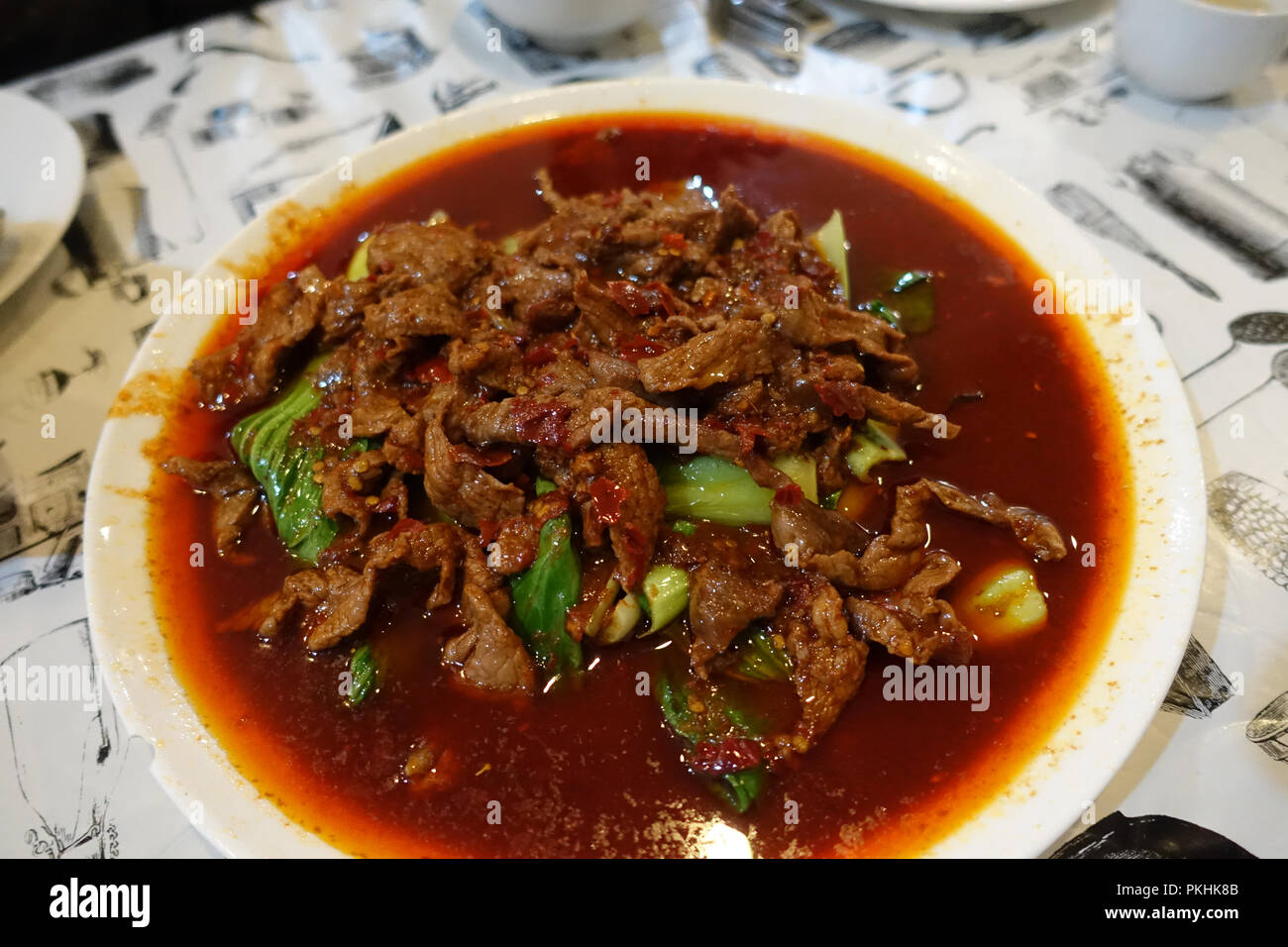Rühren braten Fleisch mit bok Choi Stockfoto