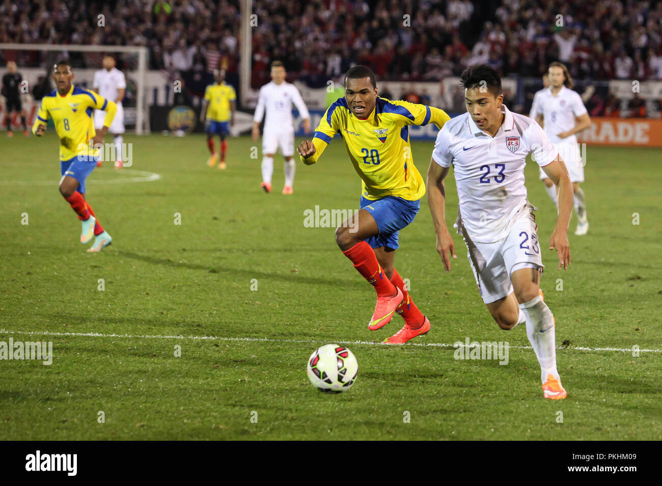 HARTFORD - Oktober 10: Aktion an der uns Männer internationalen Freundschaftsspiel zwischen uns Männer Nationalmannschaft gegen Ecuador, am 10. Oktober 2014, in Rentschler Stockfoto
