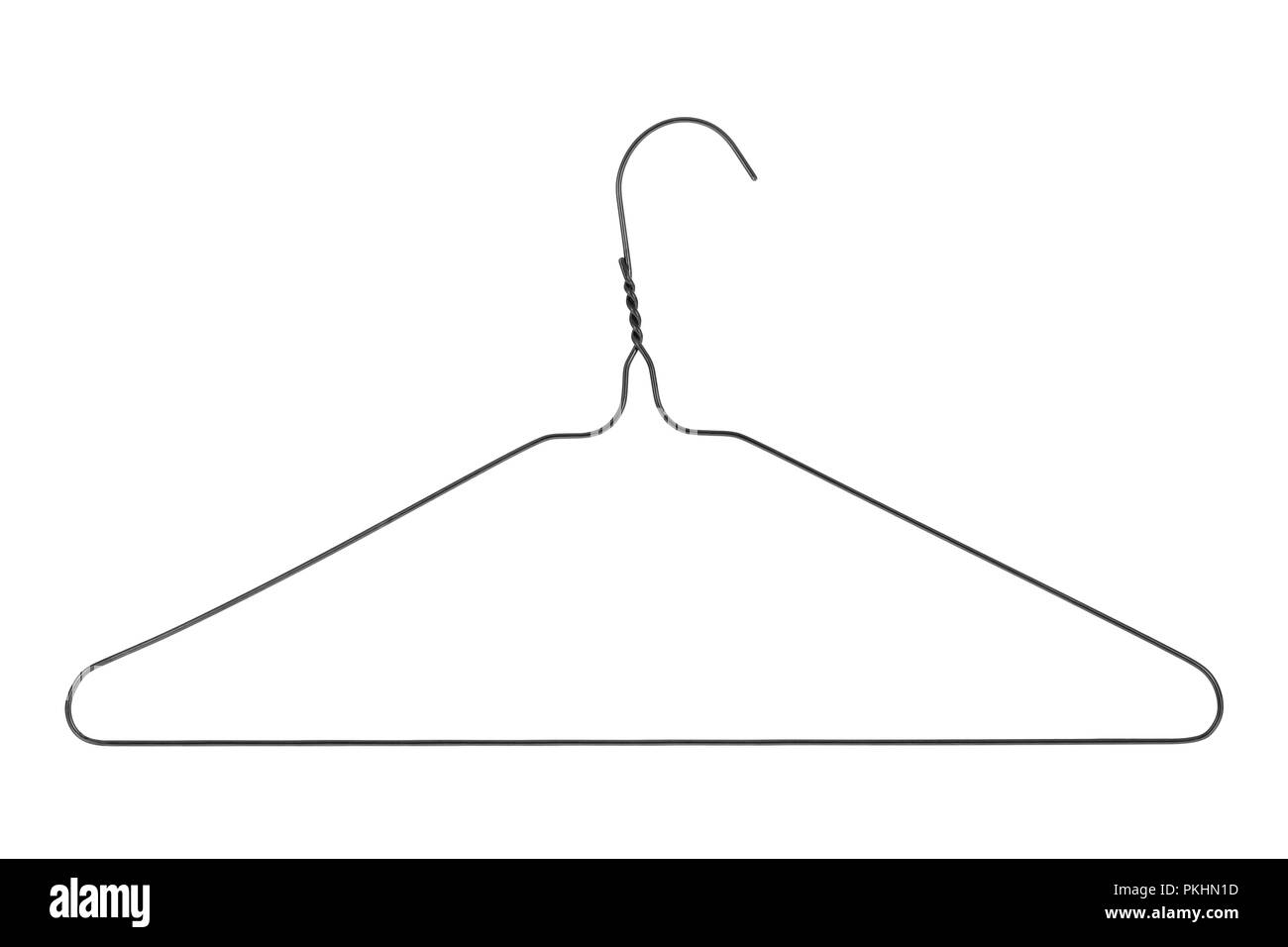 Schwarzes Kabel Kleiderbügel auf weißem Hintergrund Stockfoto