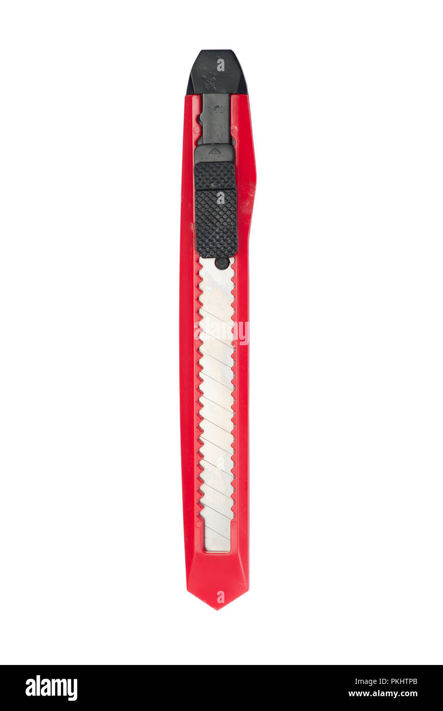 Rot Schreibwaren Messer auf weißem Hintergrund Stockfoto