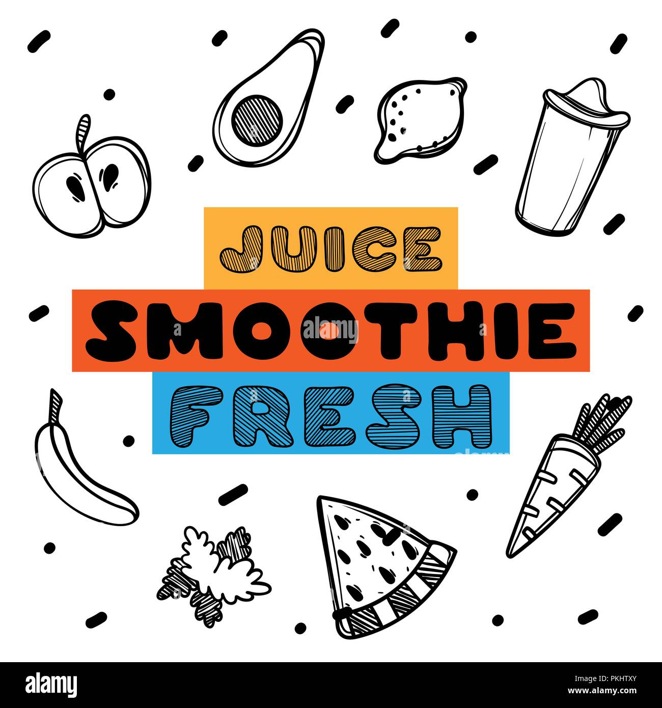 Hand gezeichnet Menü für Cafe mit Getränken Inschriften und Früchte. Template Design. Essen Flyer. Stock Vektor