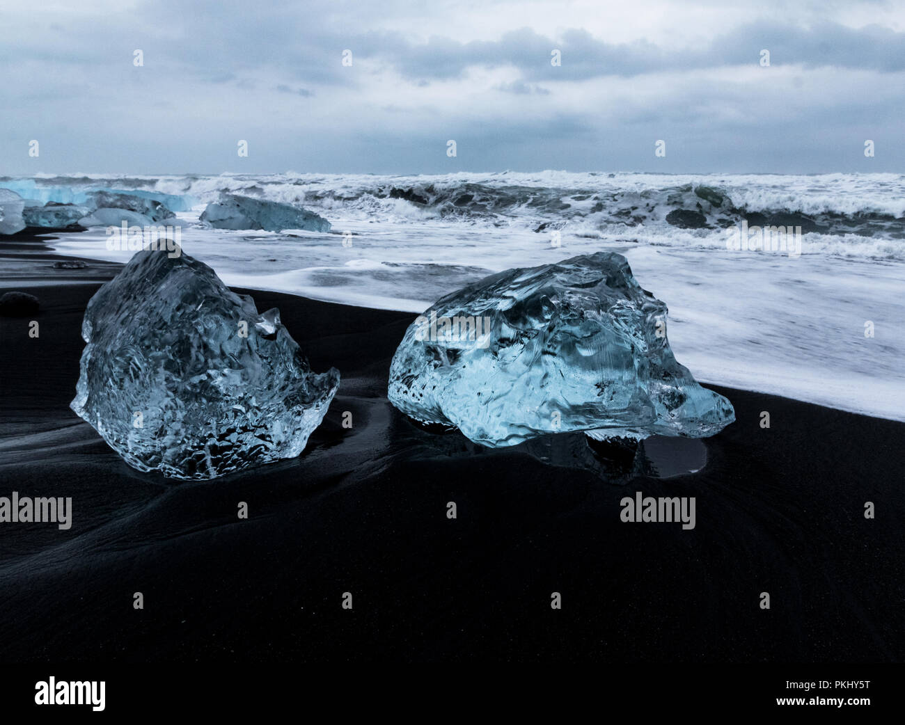 Eisberge an Black Diamond Beach Stockfoto