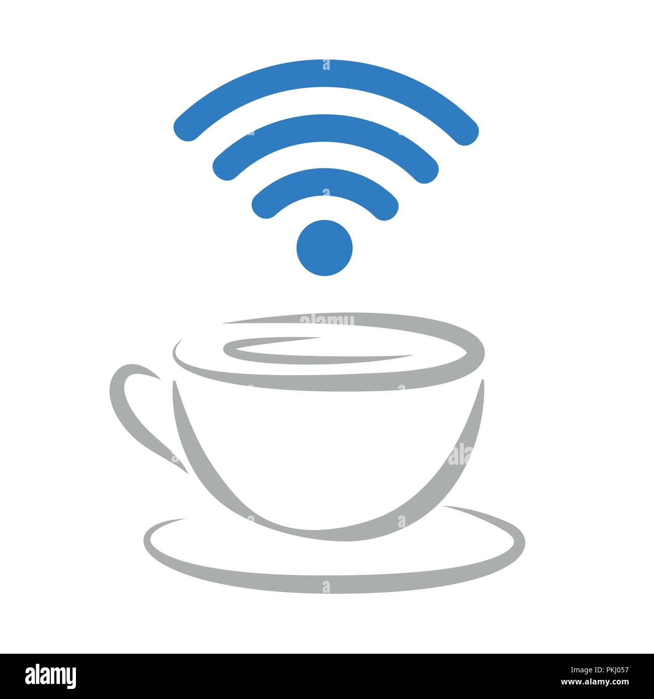 Kostenlose WLAN-Zone Symbol mit Kaffeetasse und blauen Wireless Signal Überblick Vector EPS Abbildung 10 Stock Vektor