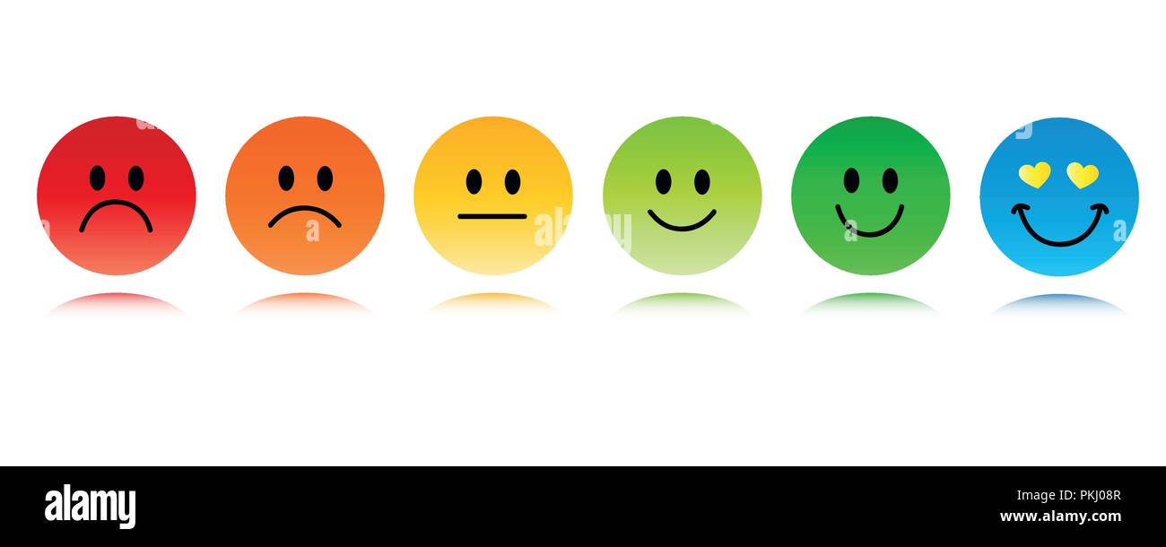 Bewertung sechs smiley-Gesichter rot und grün und blau Vector Illustration Stock Vektor