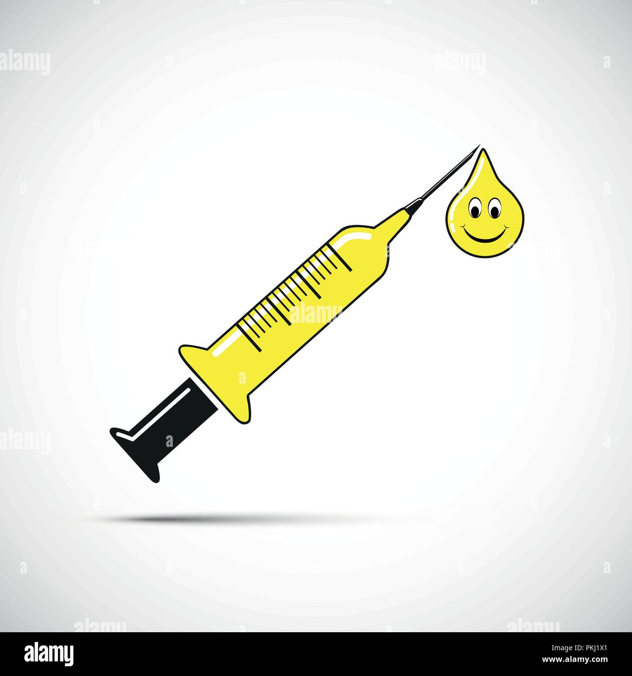 Spritze für Happy Injektion mit Nadel und emoji Vektor-illustration EPS 10. Stock Vektor