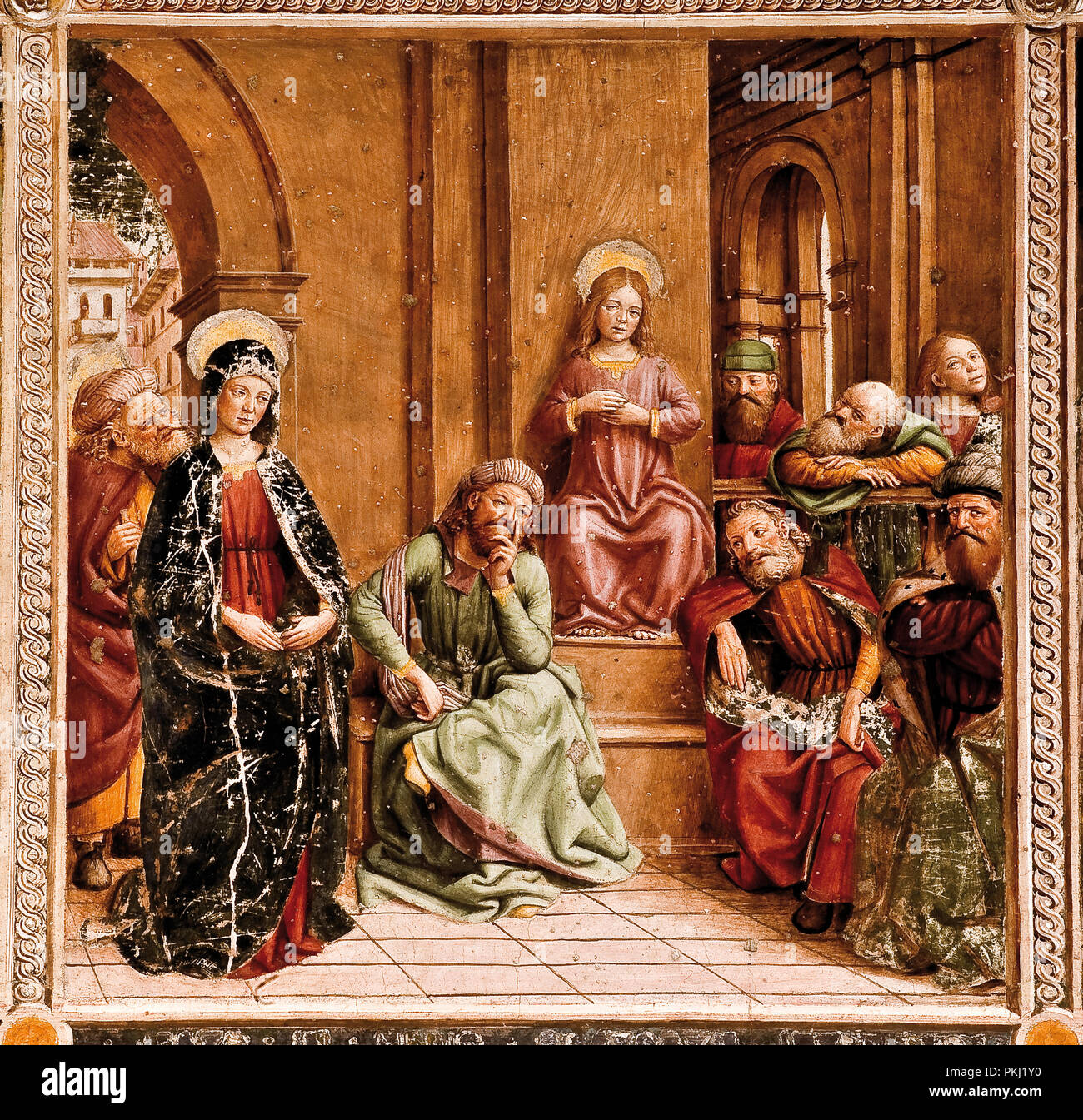 Italien Piemont Ivrea Kirche San Bernardino - Innenraum Fresken - Geschichte des Lebens und der Passion Christi Stockfoto