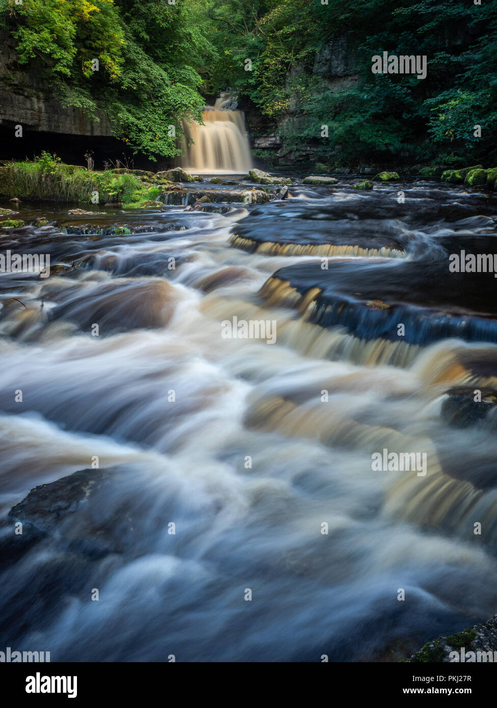West Burton fällt (auch bekannt als Kessel fällt) in Wensleydale ist eine beliebte Sehenswürdigkeit in den Yorkshire Dales National Park Stockfoto