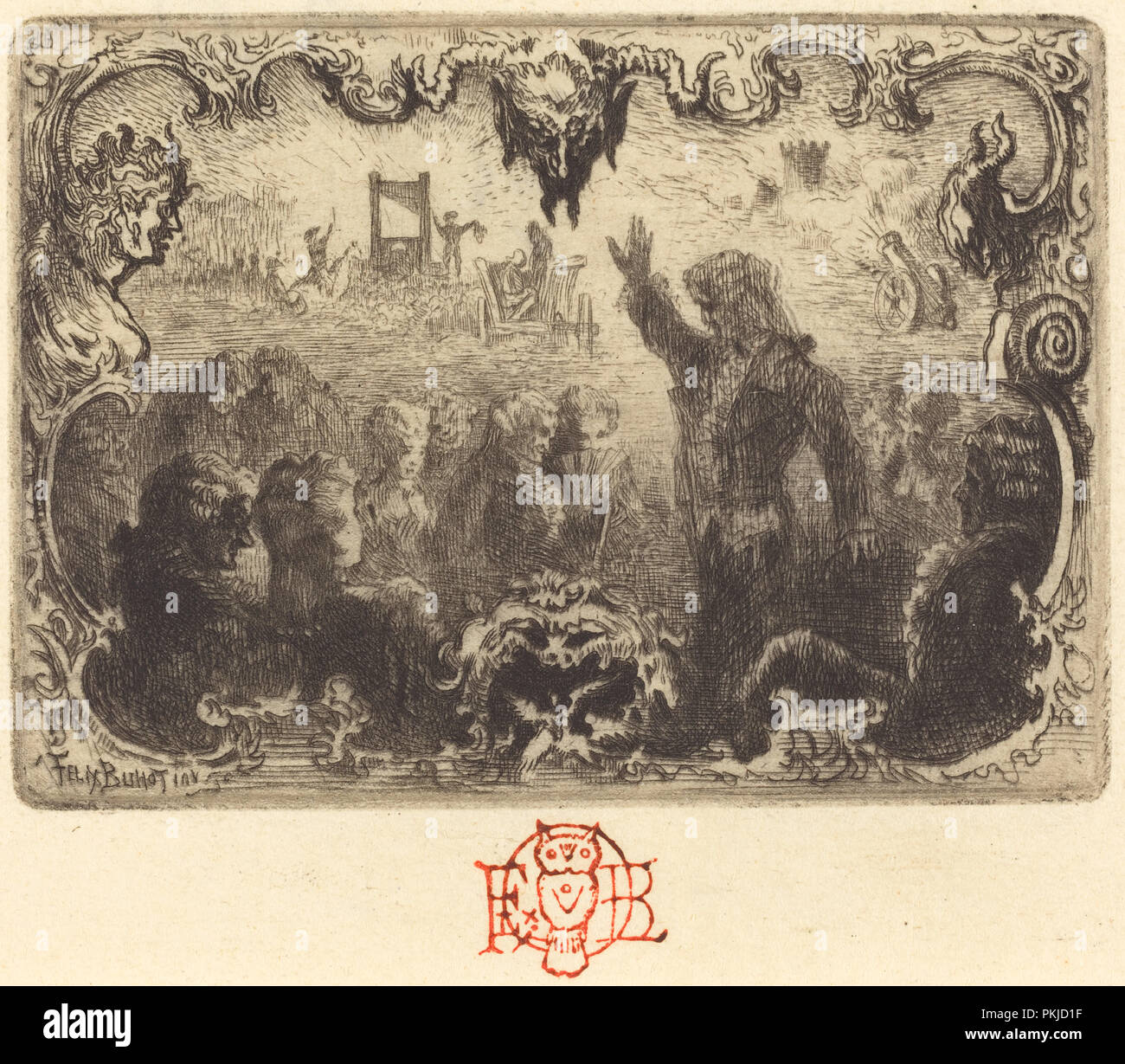 Jacques Cazotte's 'Le Diable amoureux" (3 Vignette). Stand: 1878. Abmessungen: Platte: 5 x 6,9 cm (1 15/16 x 2 11/16 in.) Blatt: 11 x 13,4 cm (4 5/16 x 5 1/4 in.). Medium: Radierung und kaltnadelradierung in Schwarz auf dünnen Creme webte Papier. Museum: Nationalgalerie, Washington DC. Autor: Félix-Hilaire Buhot. Stockfoto