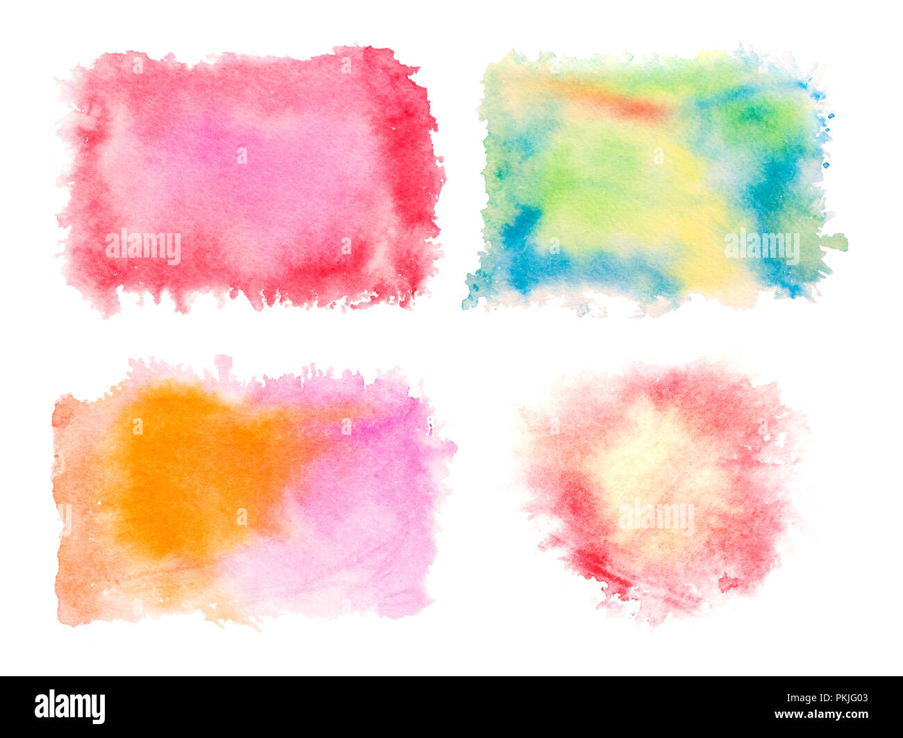 Satz Farbiger Aquarell Spritzer Auf Weissem Hintergrund Hand Gezeichnet Stockfotografie Alamy