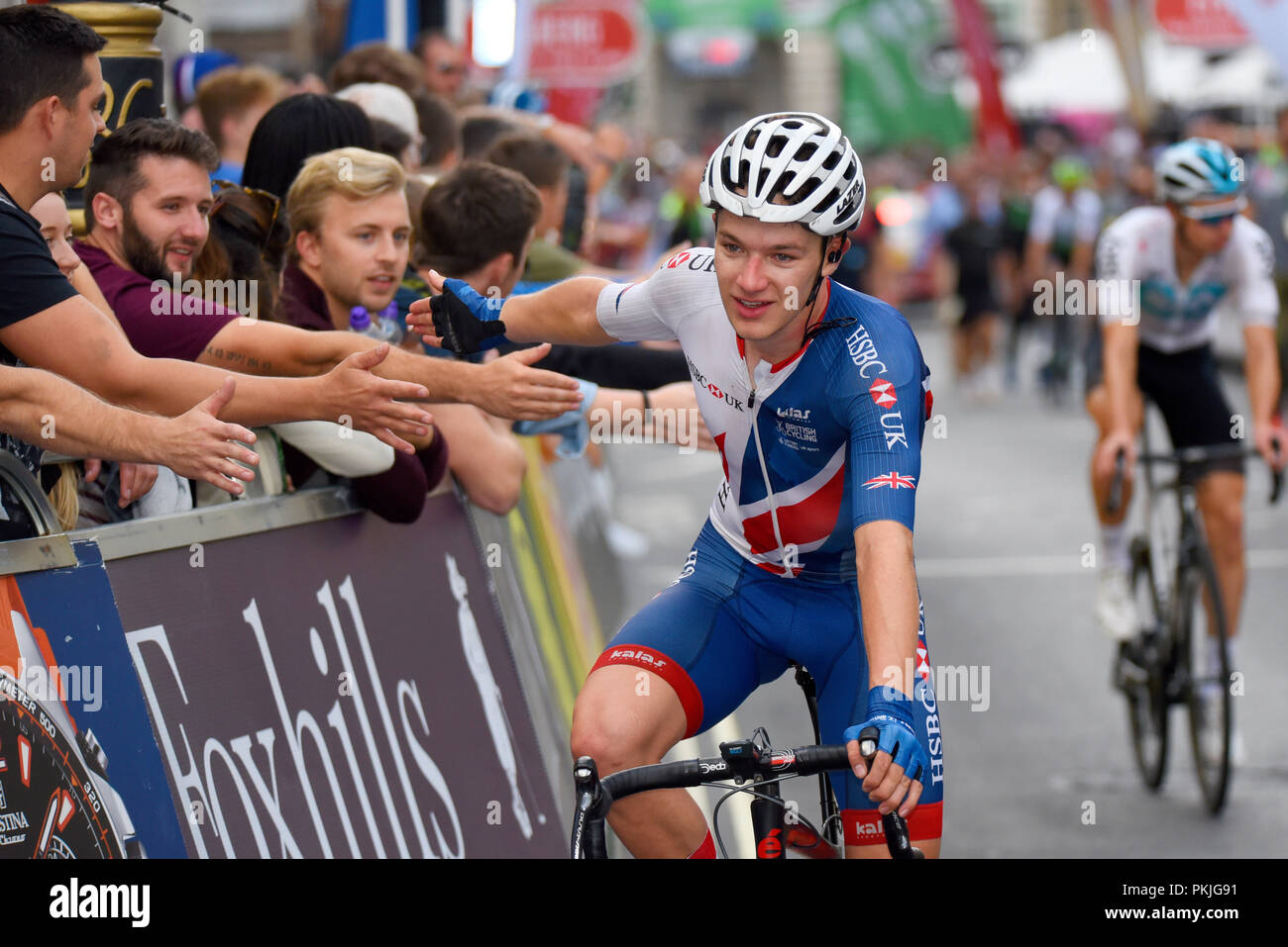 Ethan Hayter von Team Großbritannien auf der OVO Energy Tour von Großbritannien Radrennen, Stadium 8, London, UK. Stockfoto