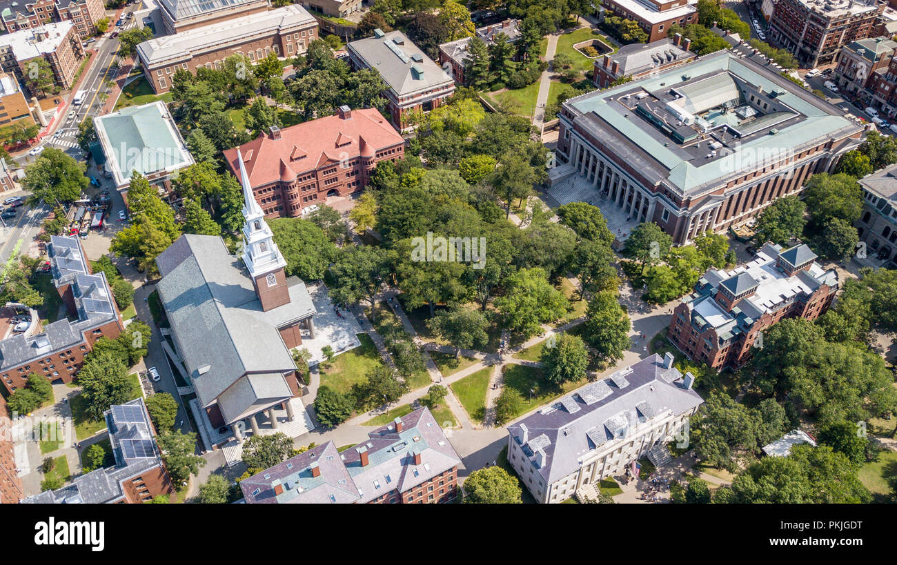Harvard Yard, Grossman Bibliothek, Widener Library und der Gedächtniskirche, Harvard University, Boston, MA, USA Stockfoto