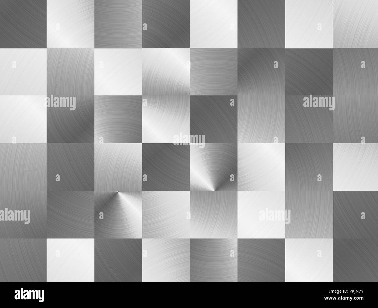 Quadratischen Platten aus gebürstetem Metall oberfläche. Reflektierende gradient Schwarzweiß-Panel. Textur aus Metall. Abstrakte stahl Hintergrund Stockfoto
