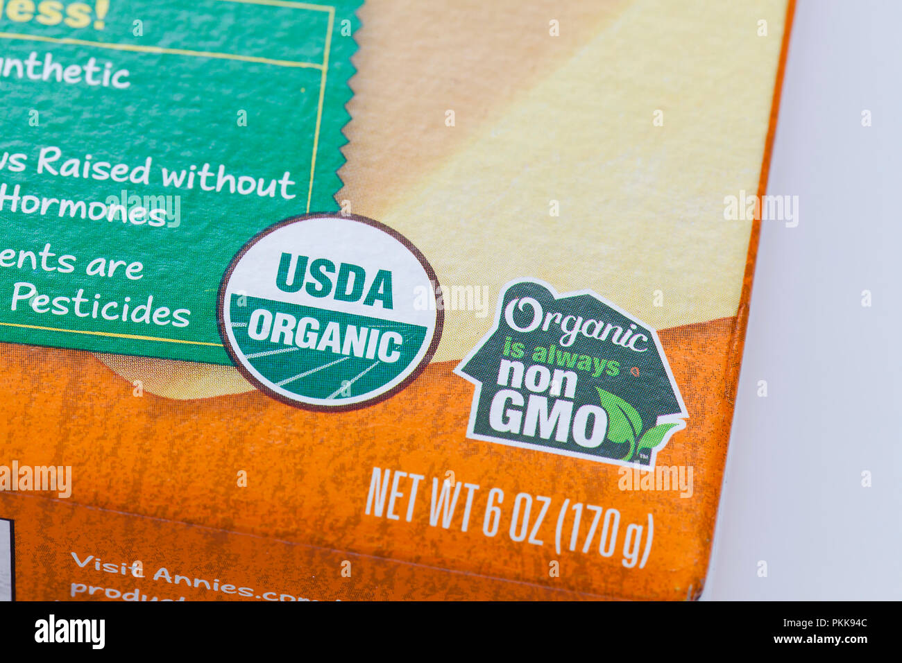Nicht GVO-Bio-siegel über Lebensmittel - USA Stockfoto