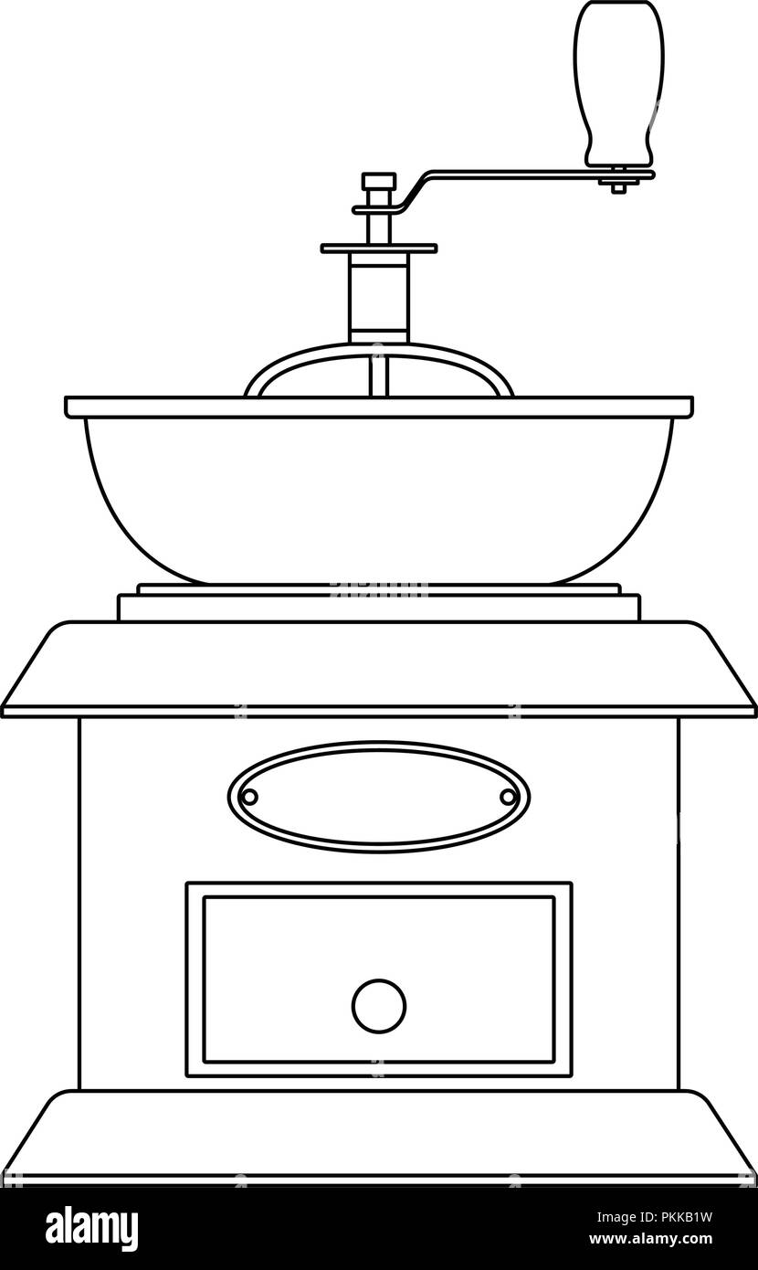 Vector schwarz-weiß illustration einer retro Der manuelle Kaffeemühle. Stock Vektor
