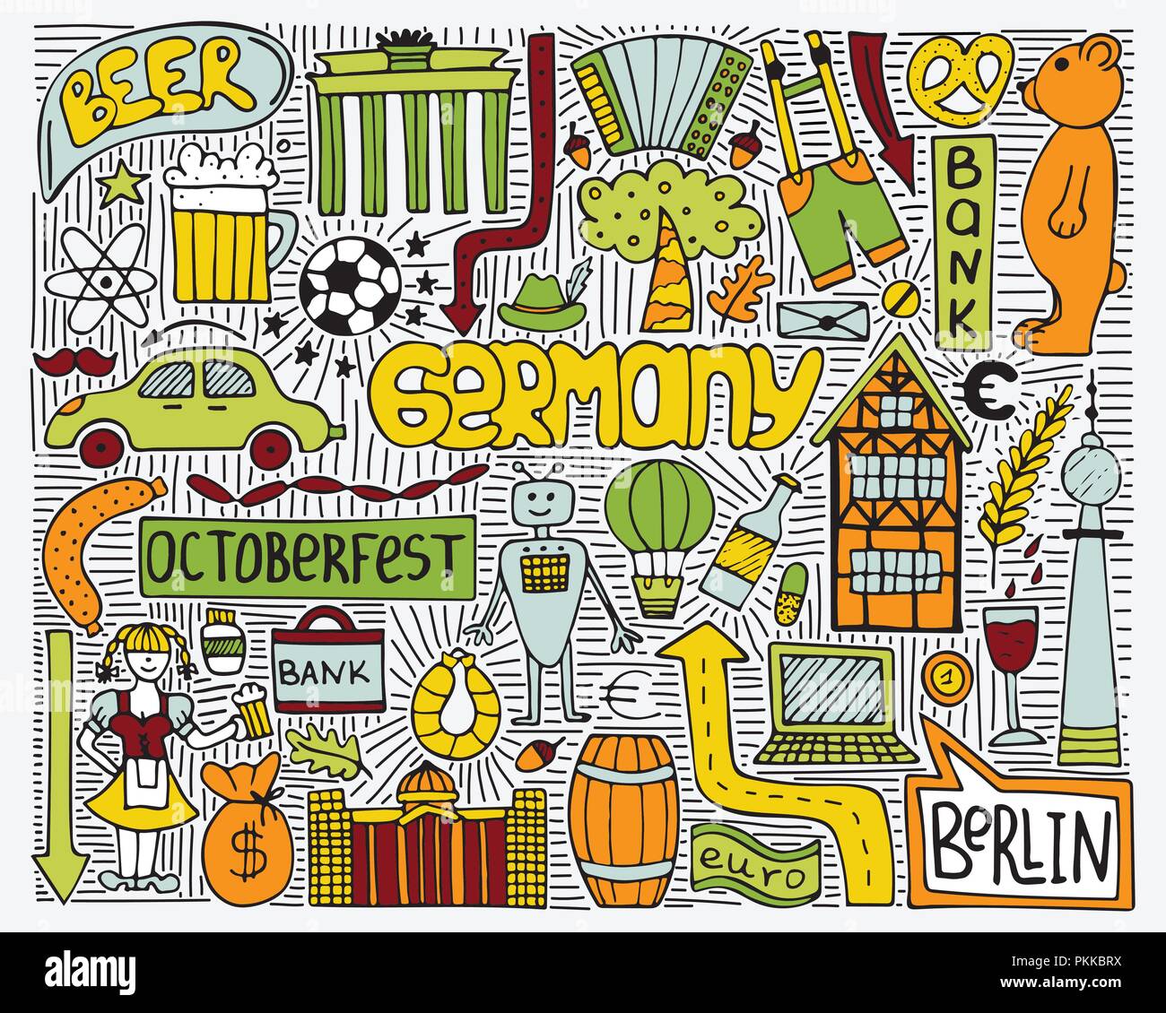 Doodle vector Farbe Poster mit Deutschland Symbole. Wall Art. Stock Vektor