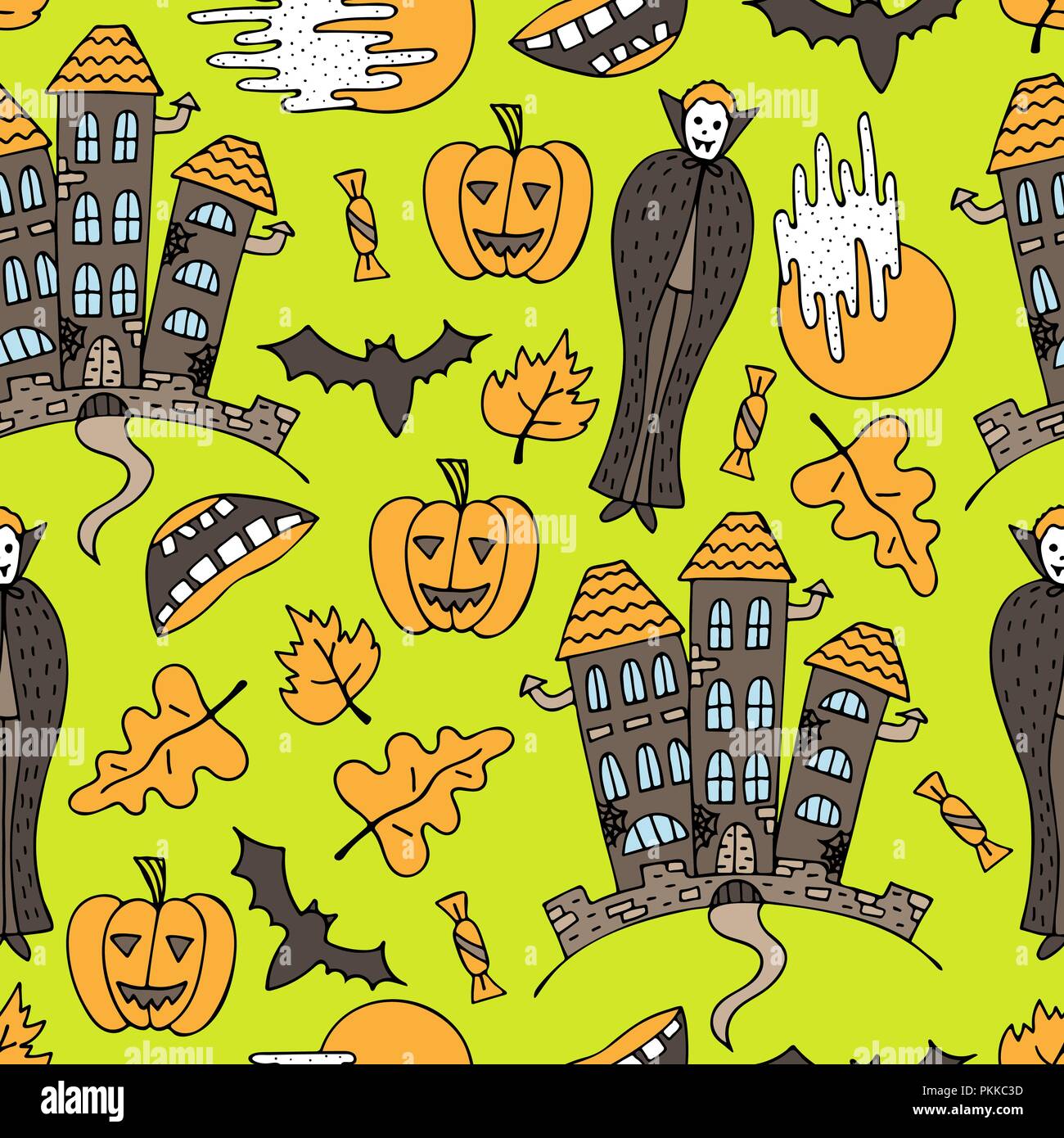 Handgezeichneten Halloween bunte nahtlose Muster mit doodles. Stock Vektor