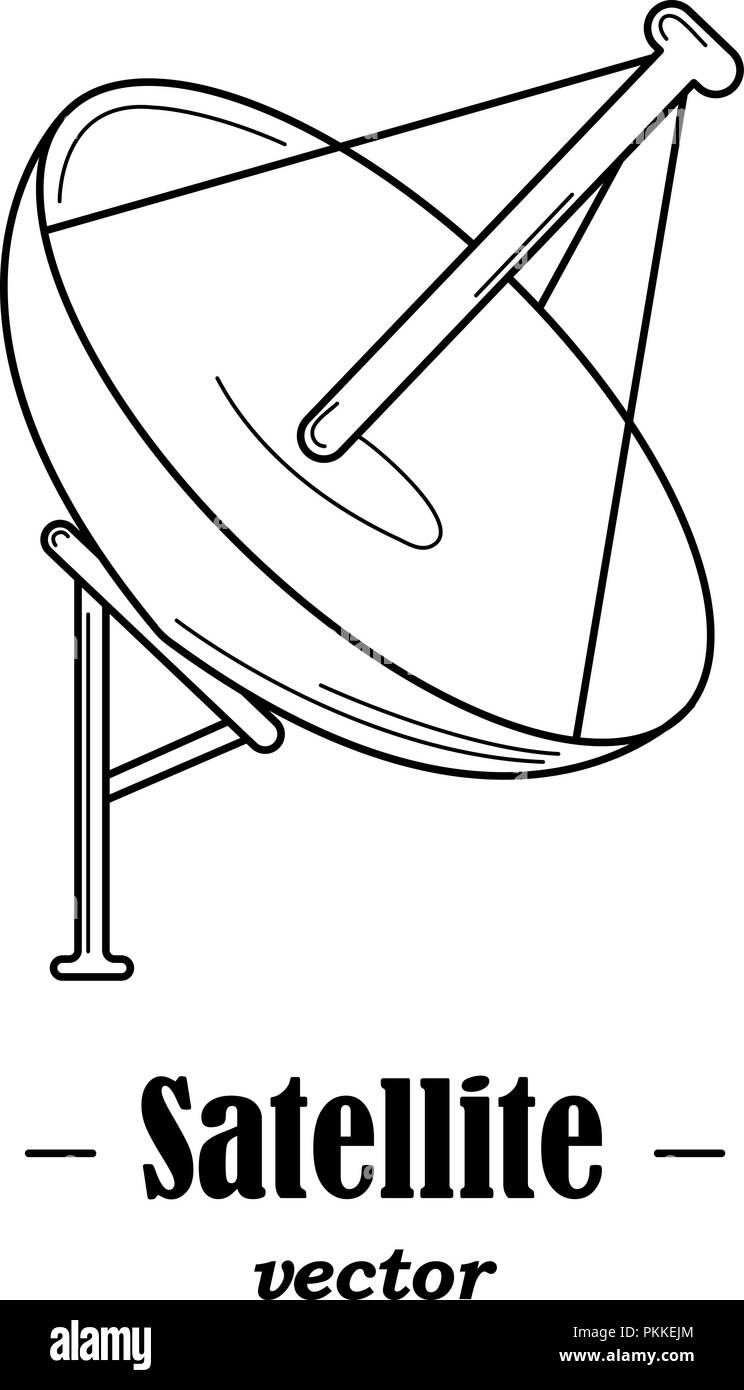 Vektor Schriftzug für Satelite. Abbildung schwarz auf weißem Hintergrund. Stock Vektor