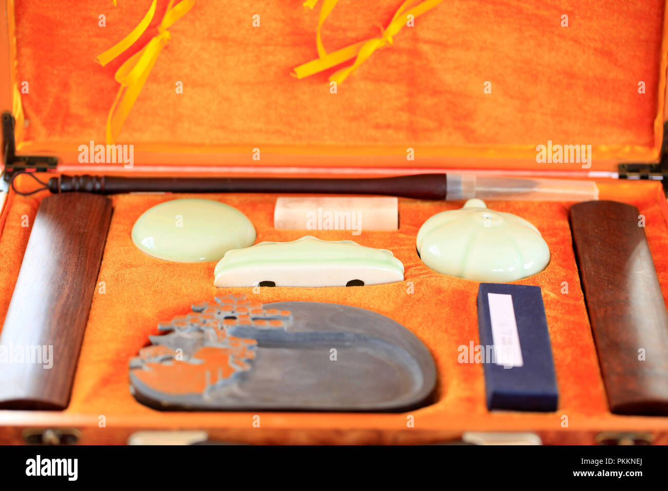 Chinesische Kalligraphie und schreiben Pinsel, close-up Stockfoto
