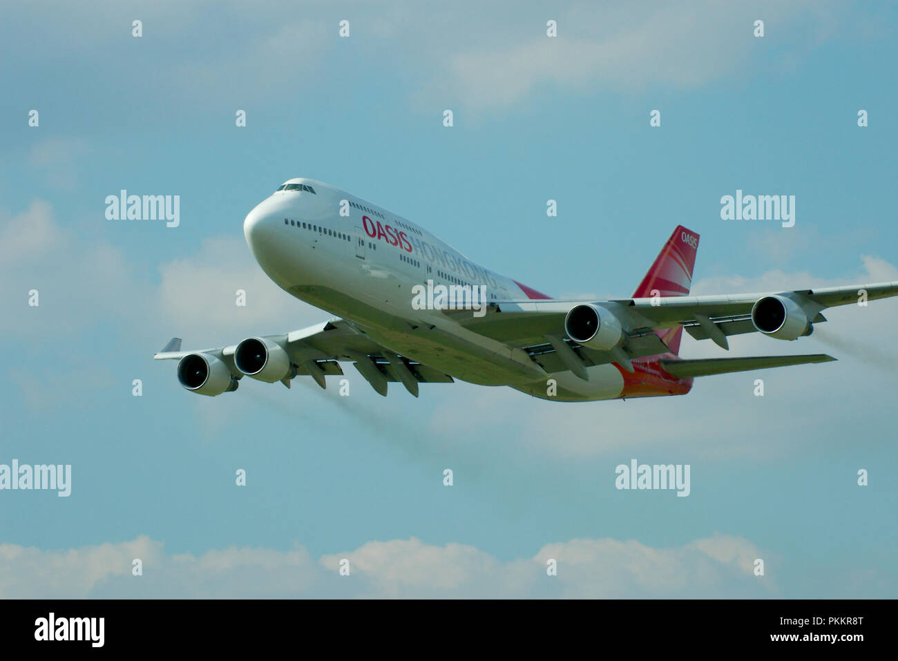 Oasis Hong Kong Airlines Boeing 747 Jet-Flugzeug. Fluggesellschaft. Jumbo-Jet-Flugzeuge fliegen in Biggin Hill, Kent, Großbritannien Stockfoto