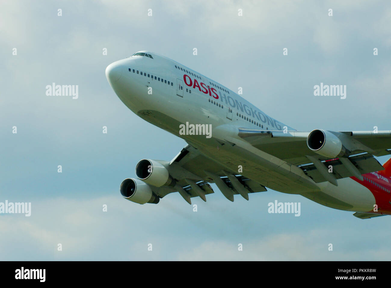 Oasis Hong Kong Airlines Boeing 747 Jet-Flugzeug. Fluggesellschaft. Jumbo-Jet-Flugzeuge fliegen in Biggin Hill, Kent, Großbritannien Stockfoto