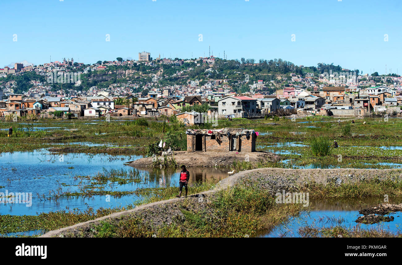 Schlechte suburbanen Siedlungen von Antananarivo, Madagaskar Stockfoto