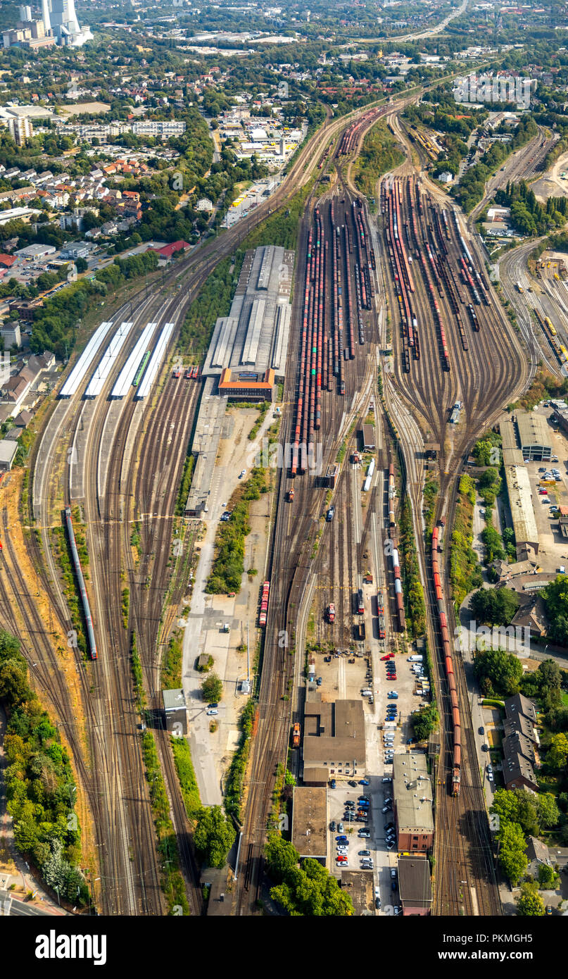 Luftaufnahme, Entwicklung Projekt ehemalige General Cargo Bahnhof, Hauptbahnhof Wanne-Eickel, Gleisanlagen, Wanne Eickel, Herne Stockfoto