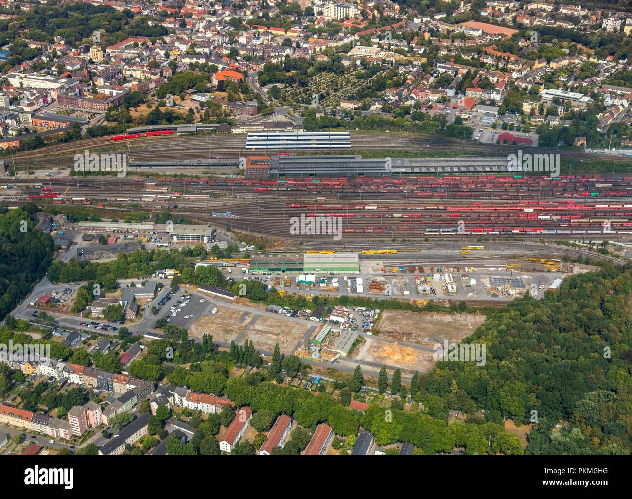 Luftaufnahme, Entwicklung Projekt ehemalige General Cargo Bahnhof, Hauptbahnhof Wanne-Eickel, Gleisanlagen, Wanne Eickel, Herne Stockfoto