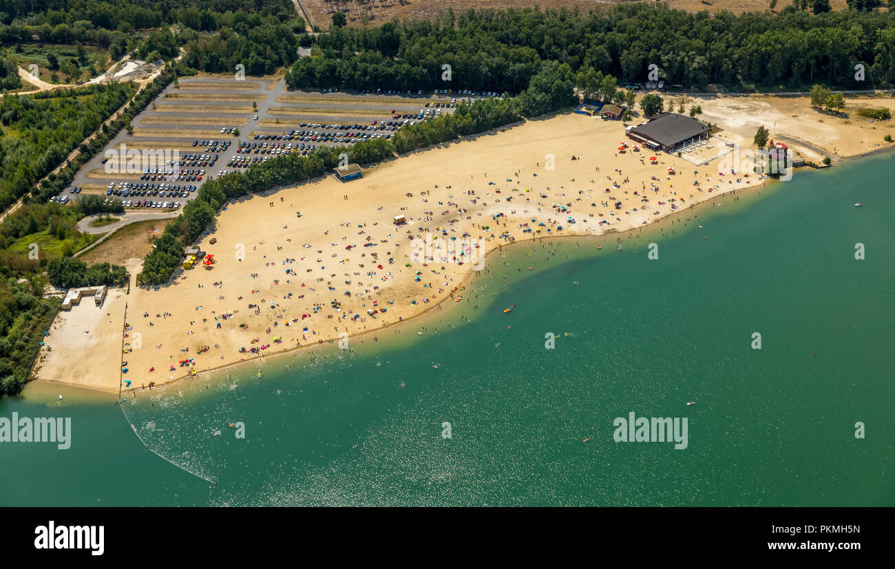 Luftaufnahme, Die beliebteste Lido des Ruhrgebiets am Silbersee II in Haltern befindet sich am See, Strandbad, türkisfarbene Wasser Stockfoto