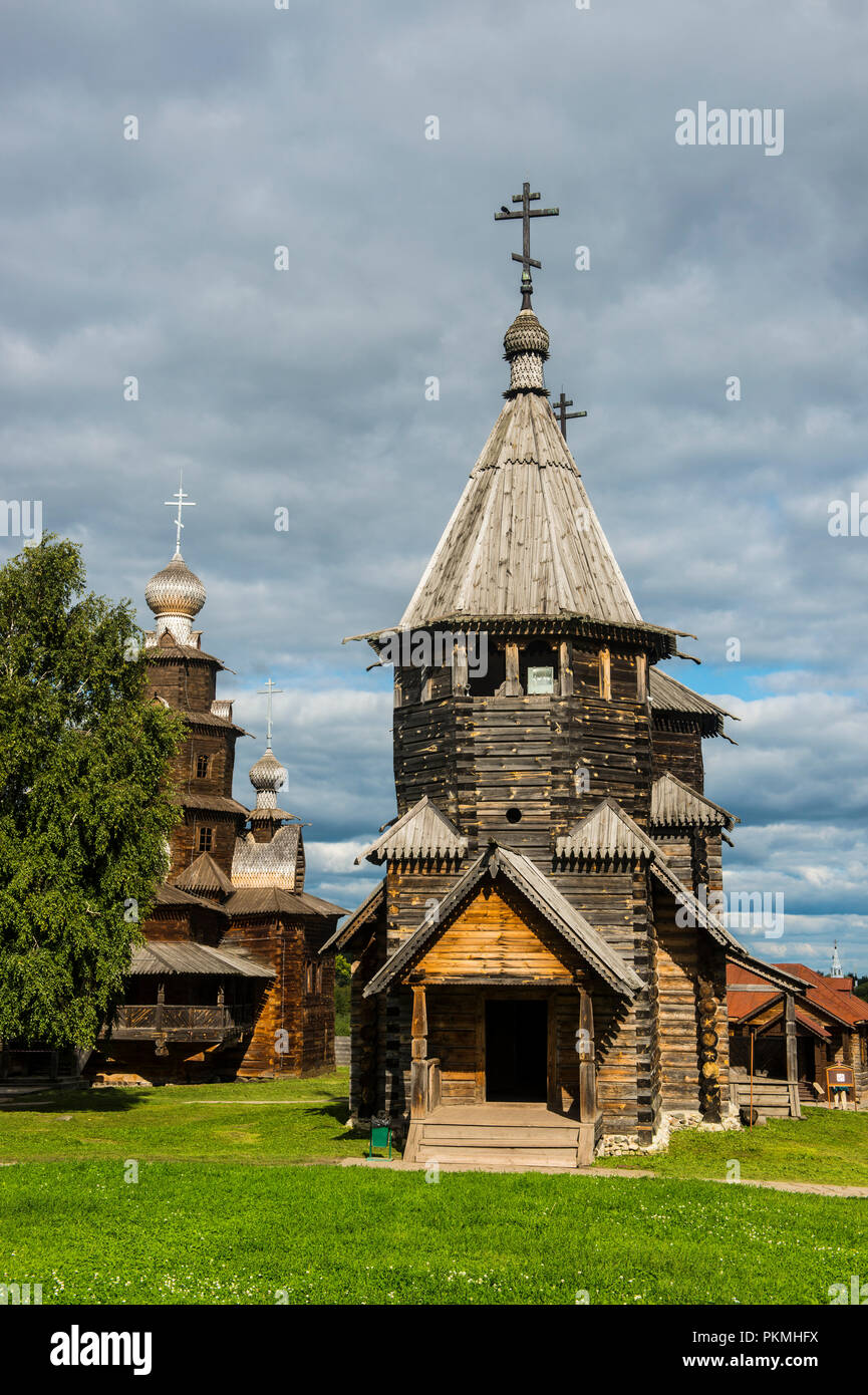 Die hölzerne Kirche, die im Museum der Holzarchitektur in der UNESCO-Welterbe Blick Suzdal, Goldener Ring, Russland Stockfoto