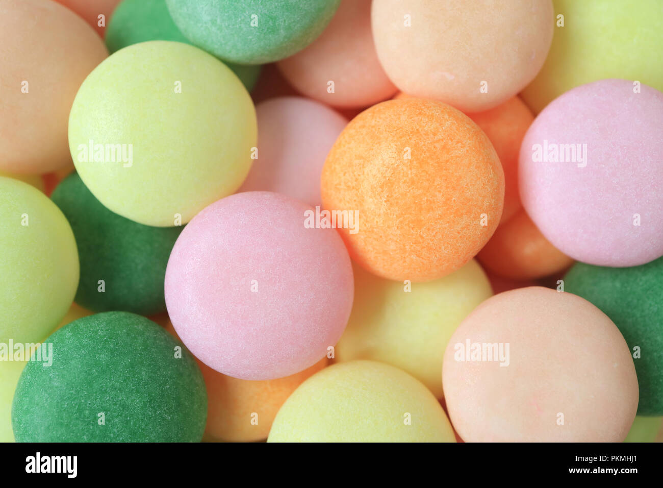 Blick von oben auf die köstliche Pastellfarbenen Runde Bonbons, für Hintergrund und Banner Stockfoto