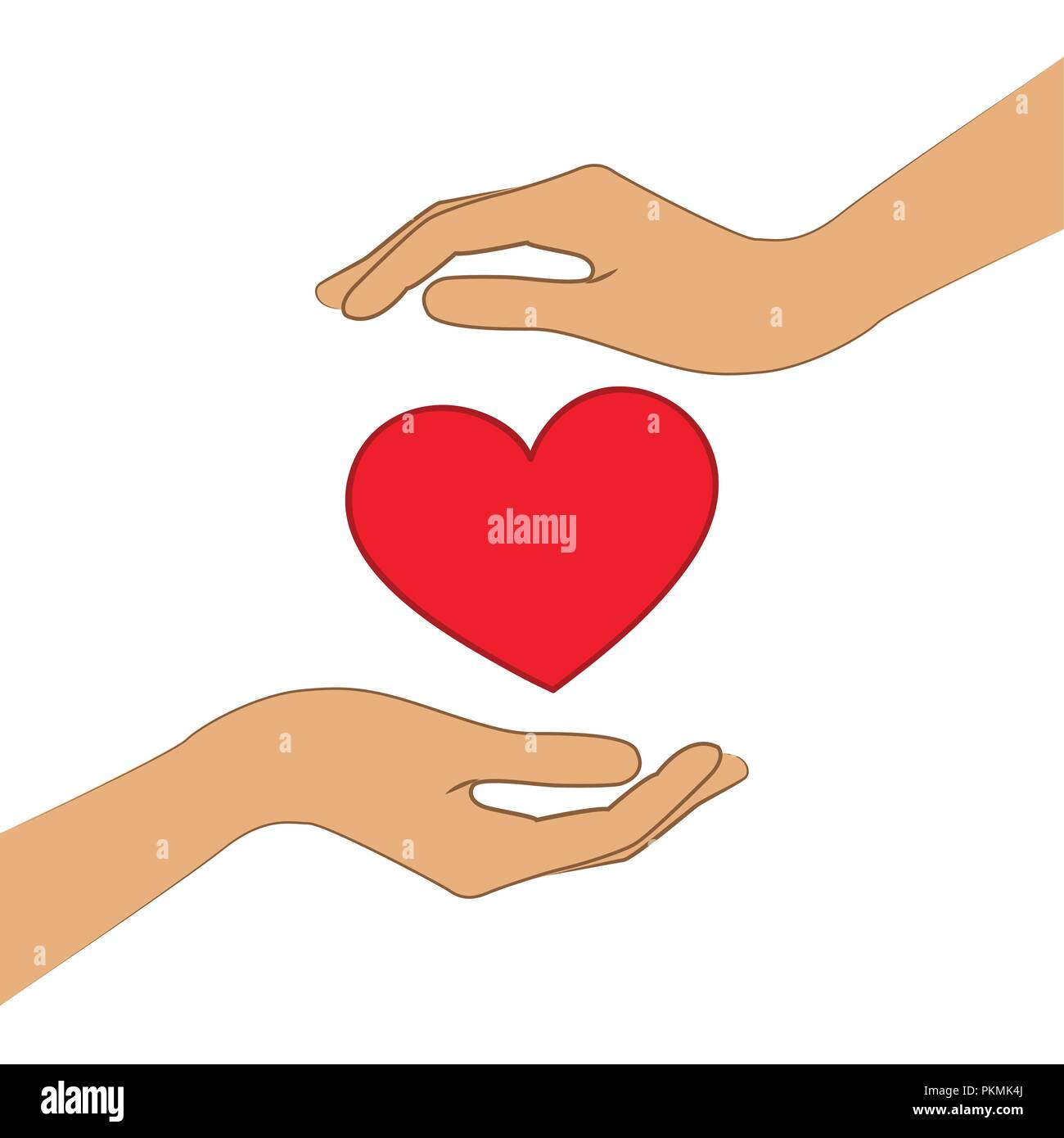 Rotes Herz zwischen zwei Händen Vektor-illustration EPS 10. Stock Vektor