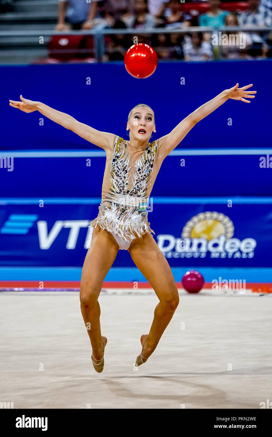 September 14, 2018: Sabina Tashkenbaeva von Usbekistan während Einzel-mehrkampf Finale in der Arena Armeec in Sofia am 36. Abb. Rhythmische Gymnastik Weltmeisterschaften. Ulrik Pedersen/CSM Stockfoto
