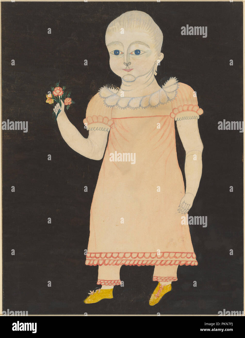 Baby in rosa Kleid mit Rosen. Vom: C. 1820. Abmessungen: Größe: 44 x 34 cm (17 5/16 x 13 3/8 in.) gerahmt: 51,6 x 46,5 x 2,8 cm (20 5/16 x 18 5/16 x 1 1/8 in.). Medium: Aquarell. Museum: Nationalgalerie, Washington DC. Thema: American 19. Stockfoto