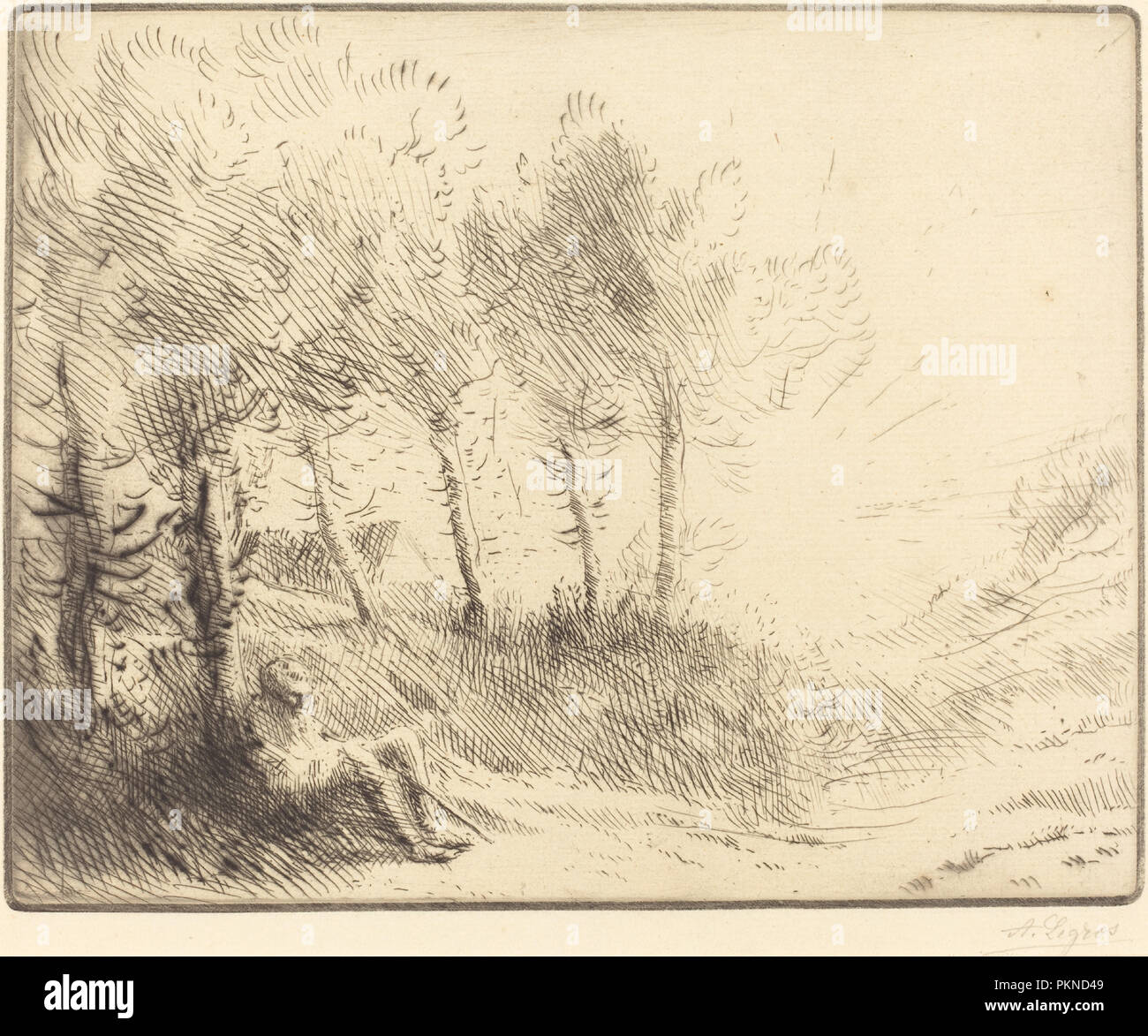 Landschaft (Paysage). Medium: Radierung und Kaltnadel. Museum: Nationalgalerie, Washington DC. Autor: Alphonse Legros. Stockfoto