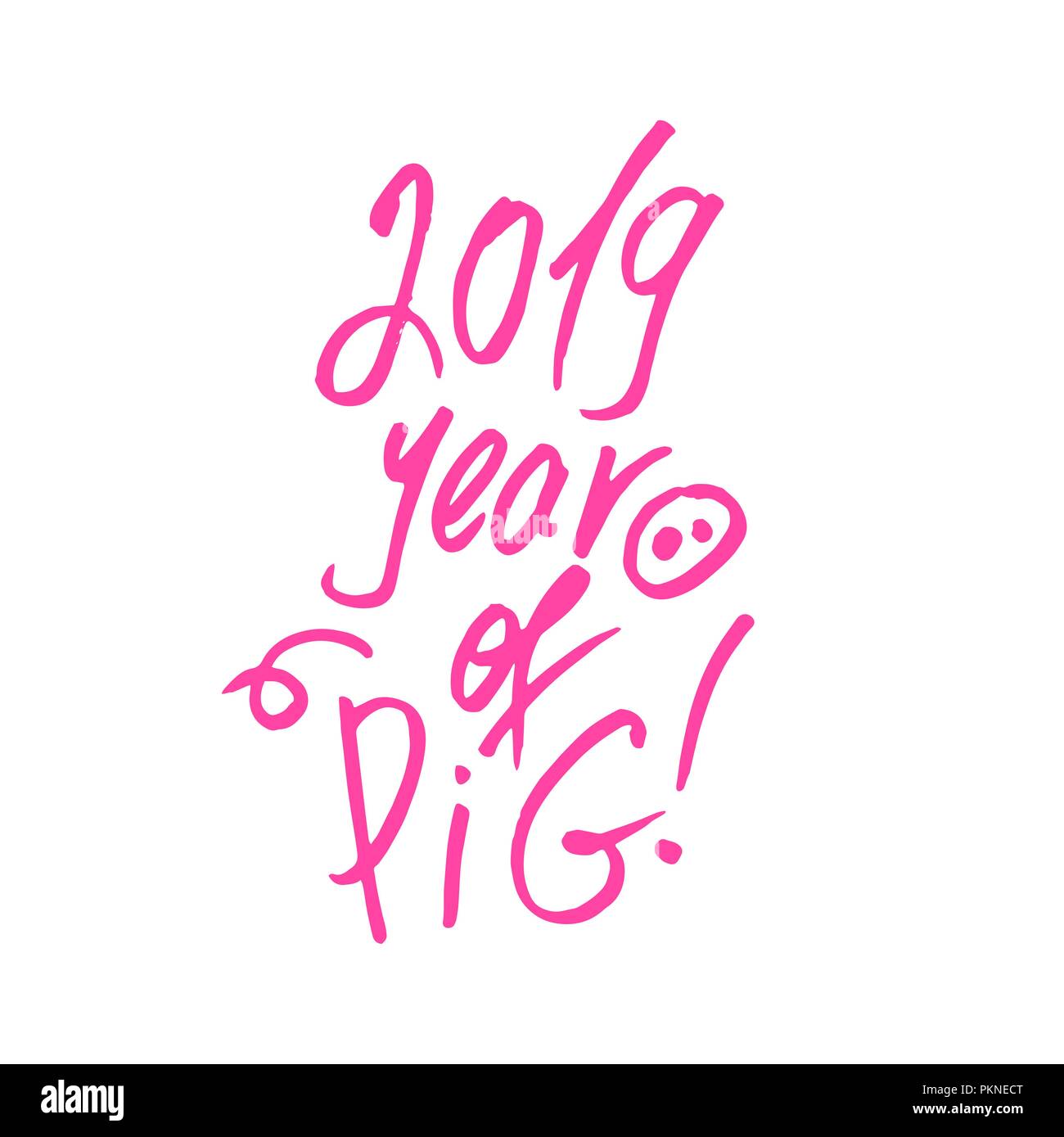 Nettes Schwein Rüssel in rosa Farbe mit neuen Jahr Schriftzug. 2019 Jahr des Schweins. Isolierte Schweinen Astrologie Symbol mit hellen Buchstaben. Verwenden Sie für das Laserschneiden und Weihnachten Geschenk Design. Vektor Konzept Stock Vektor