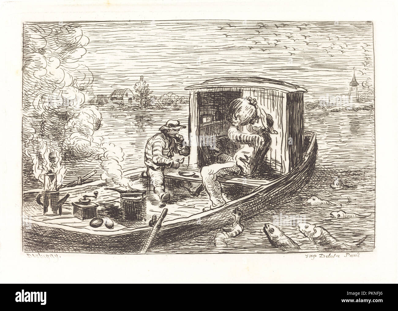 Nach Stream (Avallant). Stand: 1862. Medium: Radierung. Museum: Nationalgalerie, Washington DC. Autor: Charles-Francois Daubigny. Stockfoto