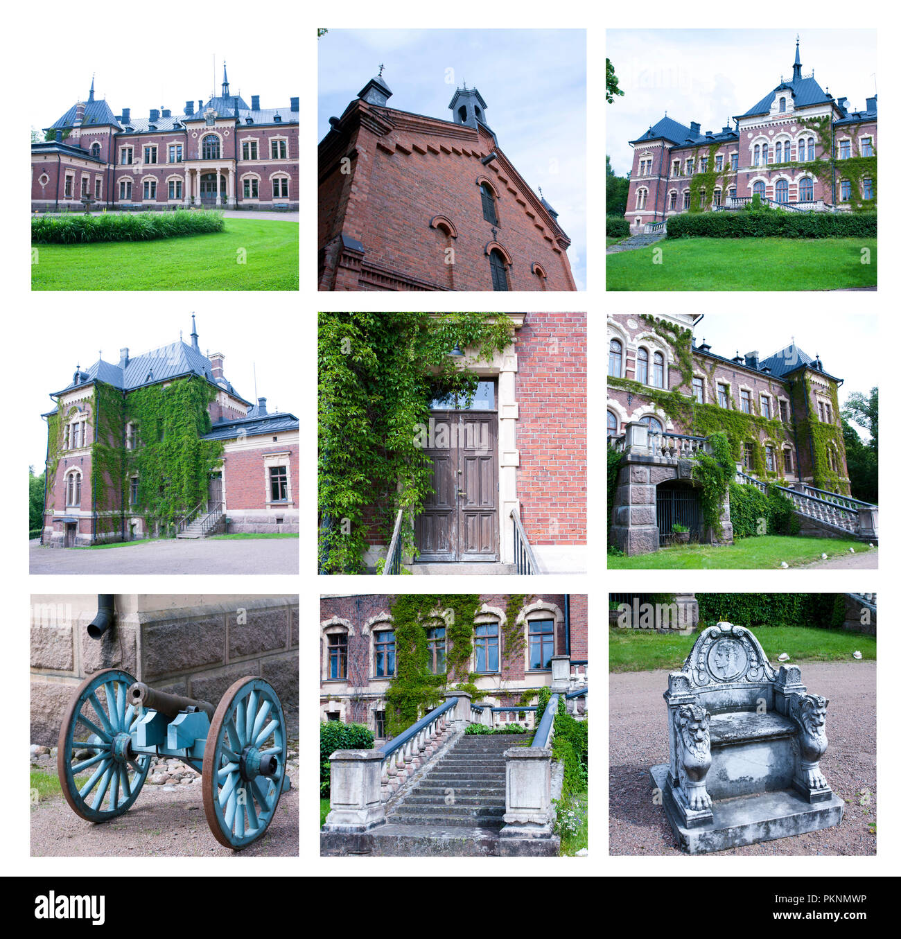 Collage aus Fotos der Manor House at Malmgard, Finnland Stockfoto