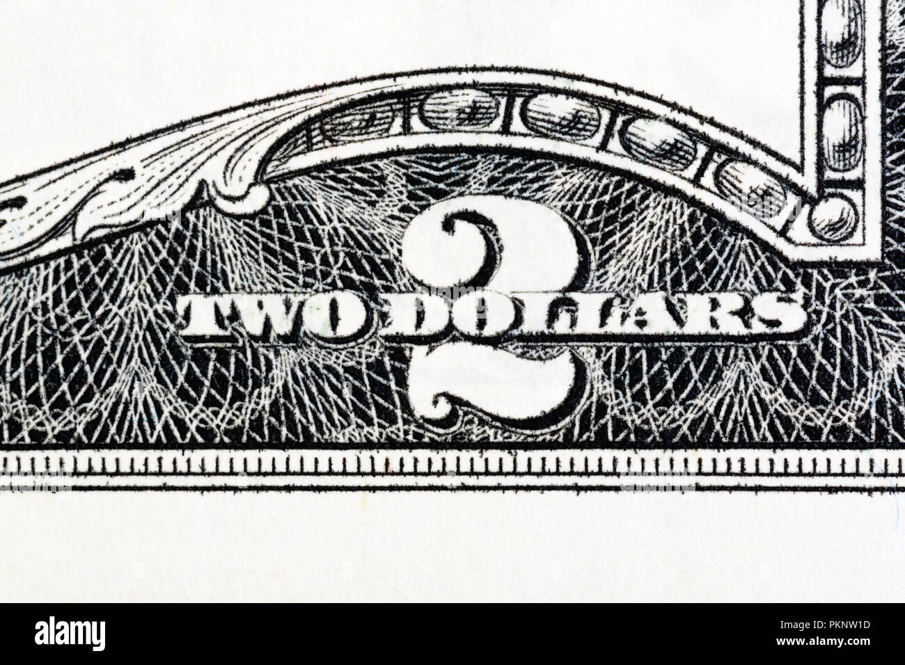 Zwei Dollar Bill, Super Makro geschossen. Hochauflösendes Foto. Stockfoto
