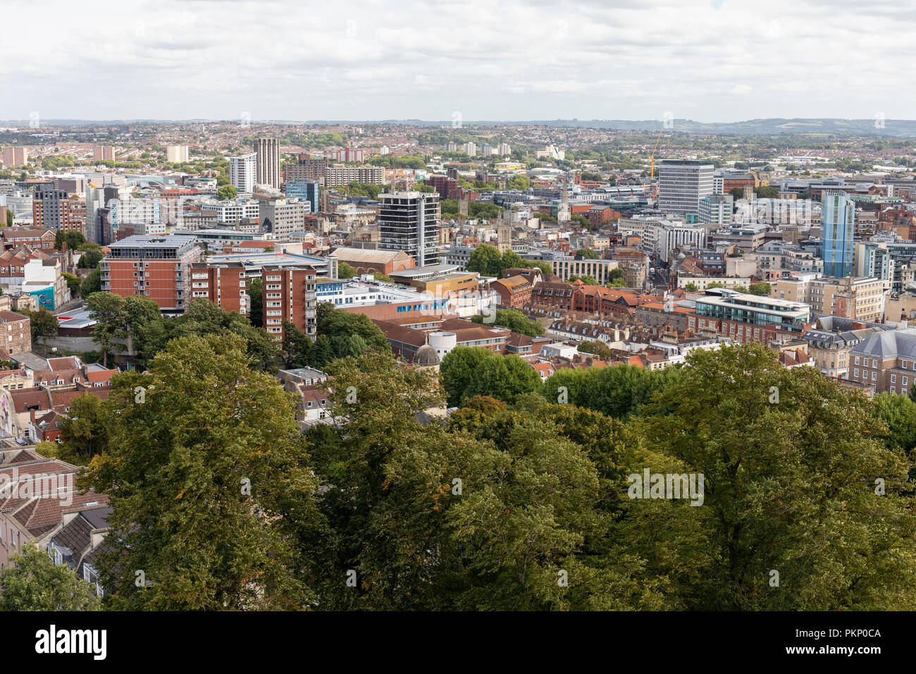 Panoramablick auf die Stadt Bristol vom Cabot Tower, City of Bristol, Großbritannien Stockfoto