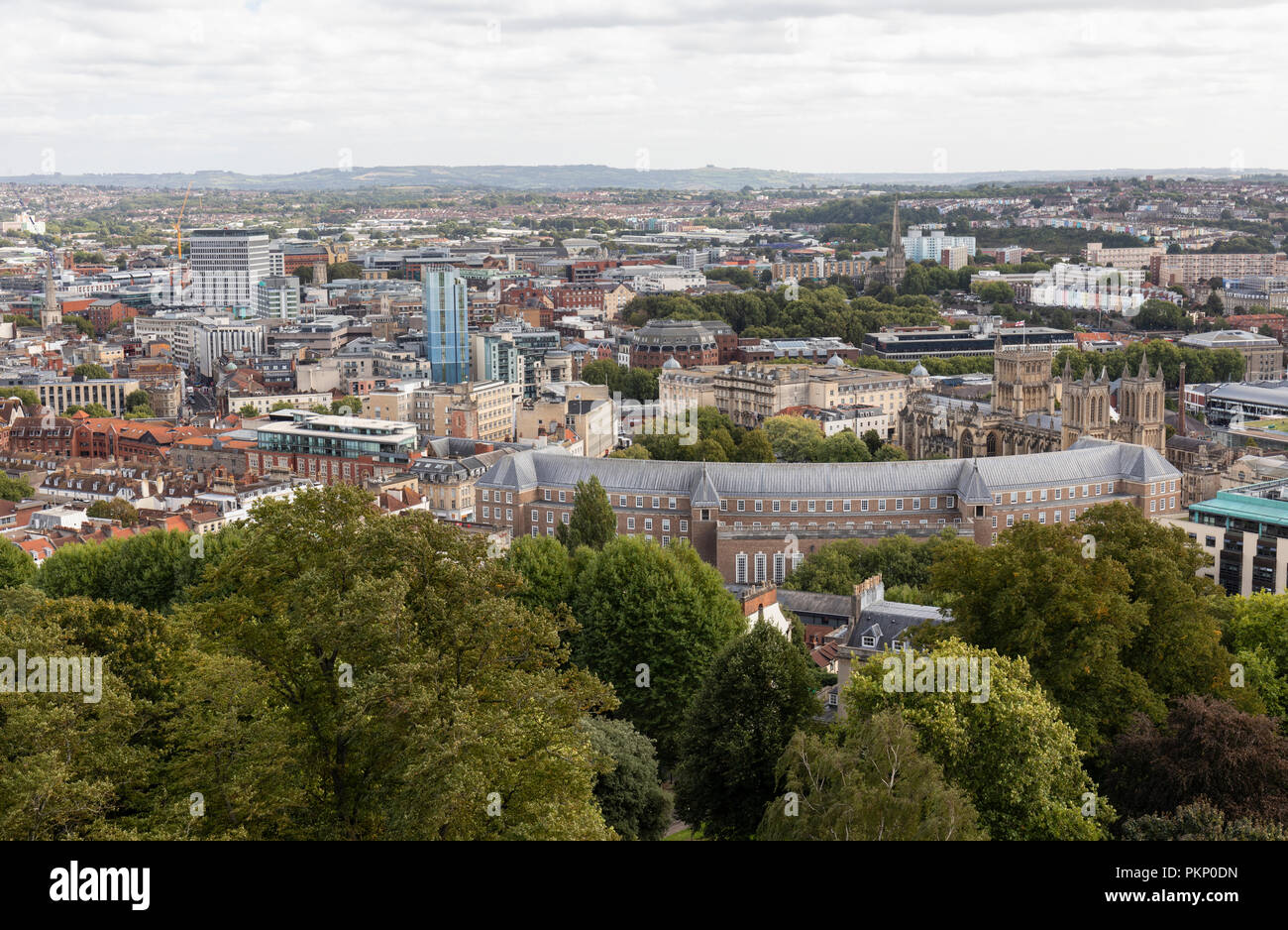 Stadtbild Panoramablick auf die Stadt Bristol vom Cabot Tower, Bristol, Großbritannien Stockfoto