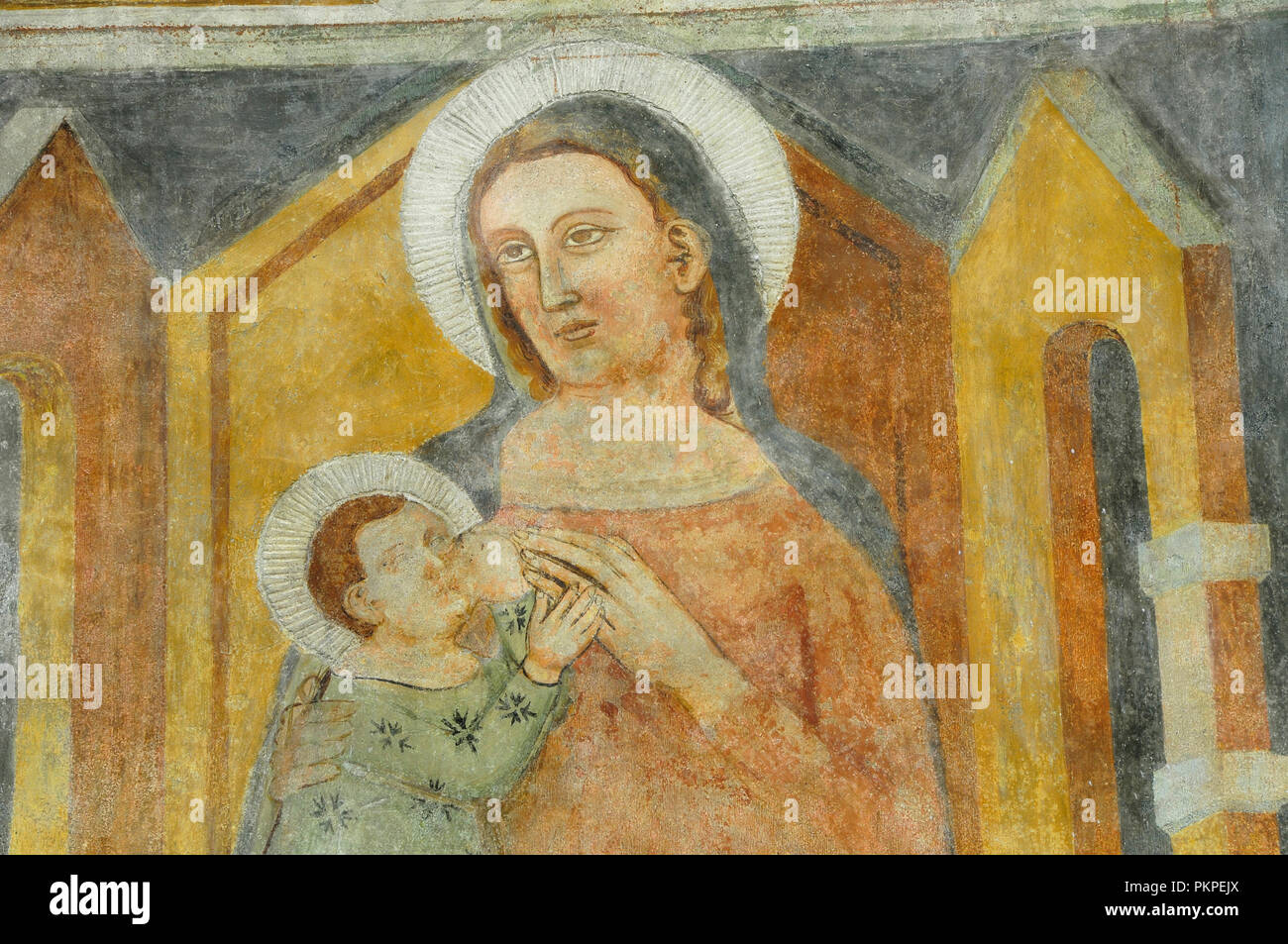 Italien, Venetien, Gardasee, Lasize, Madonna & Christus fresco, San Nicolo Kirche. Stockfoto