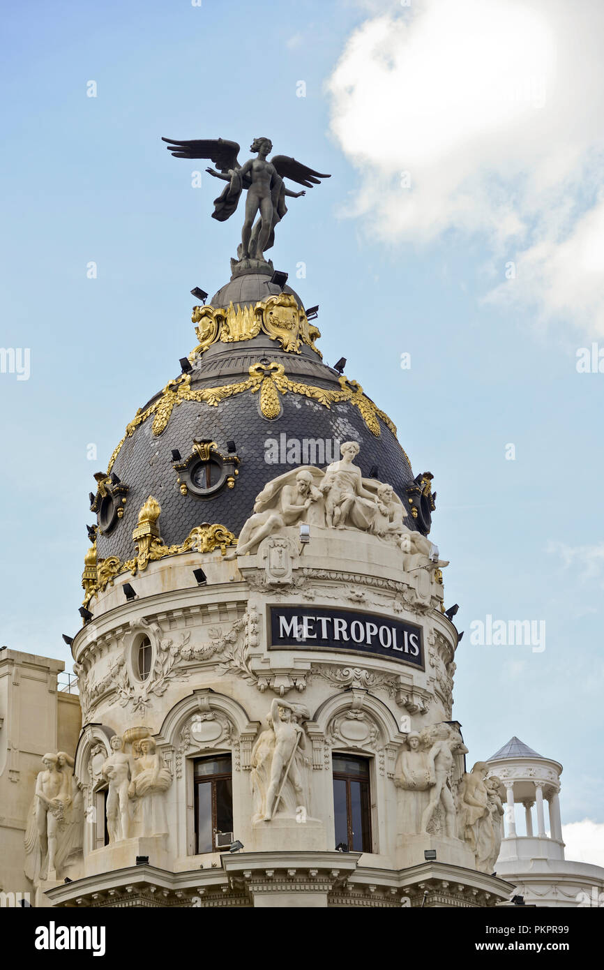 Metropolis Gebäude, Gran Via, Madrid, Spanien Stockfoto