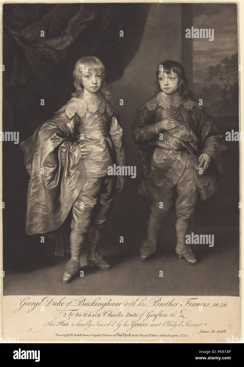 George Duke von Buckingham mit seinem Bruder Franziskus. Stand: 1752. Medium: MEZZOTINT. Museum: Nationalgalerie, Washington DC. Autor: James MacArdell nach Sir Anthony Van Dyck. Stockfoto
