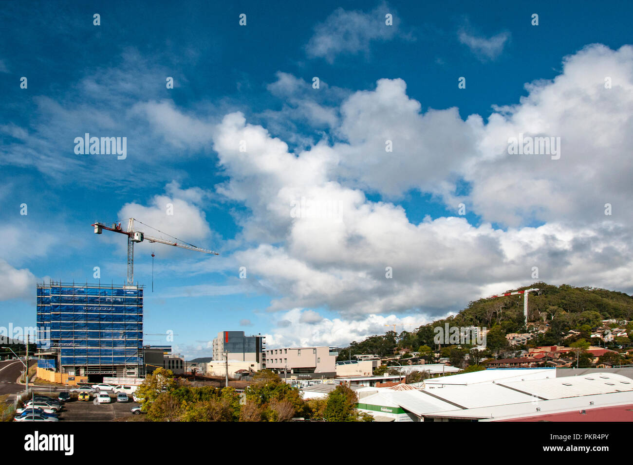 Gosford, New South Wales, Australien - 4. September. 2018: Baustelle und Baufortschritt update Panorama 130. in New Home Einheiten Gebäude Standort Stockfoto